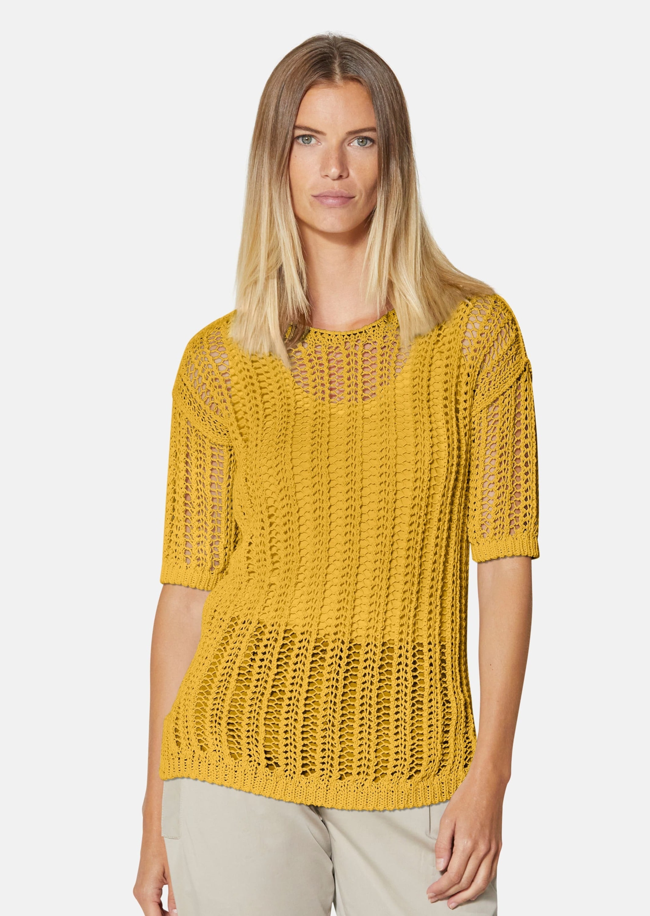 MADELEINE Longpullover »Pullover Ajourpullover aus edlem italienischem Bändchengarn«