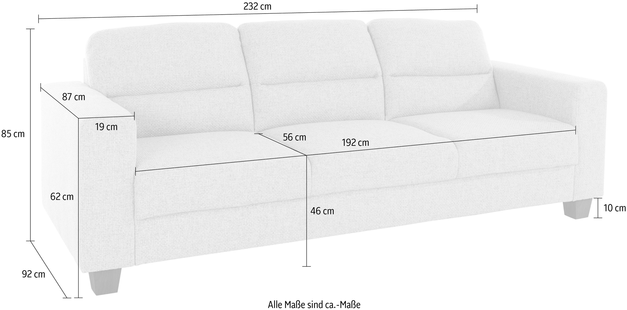 TRENDMANUFAKTUR 3-Sitzer, in zeitloser Optik, Kopfstützen optional bestellbar