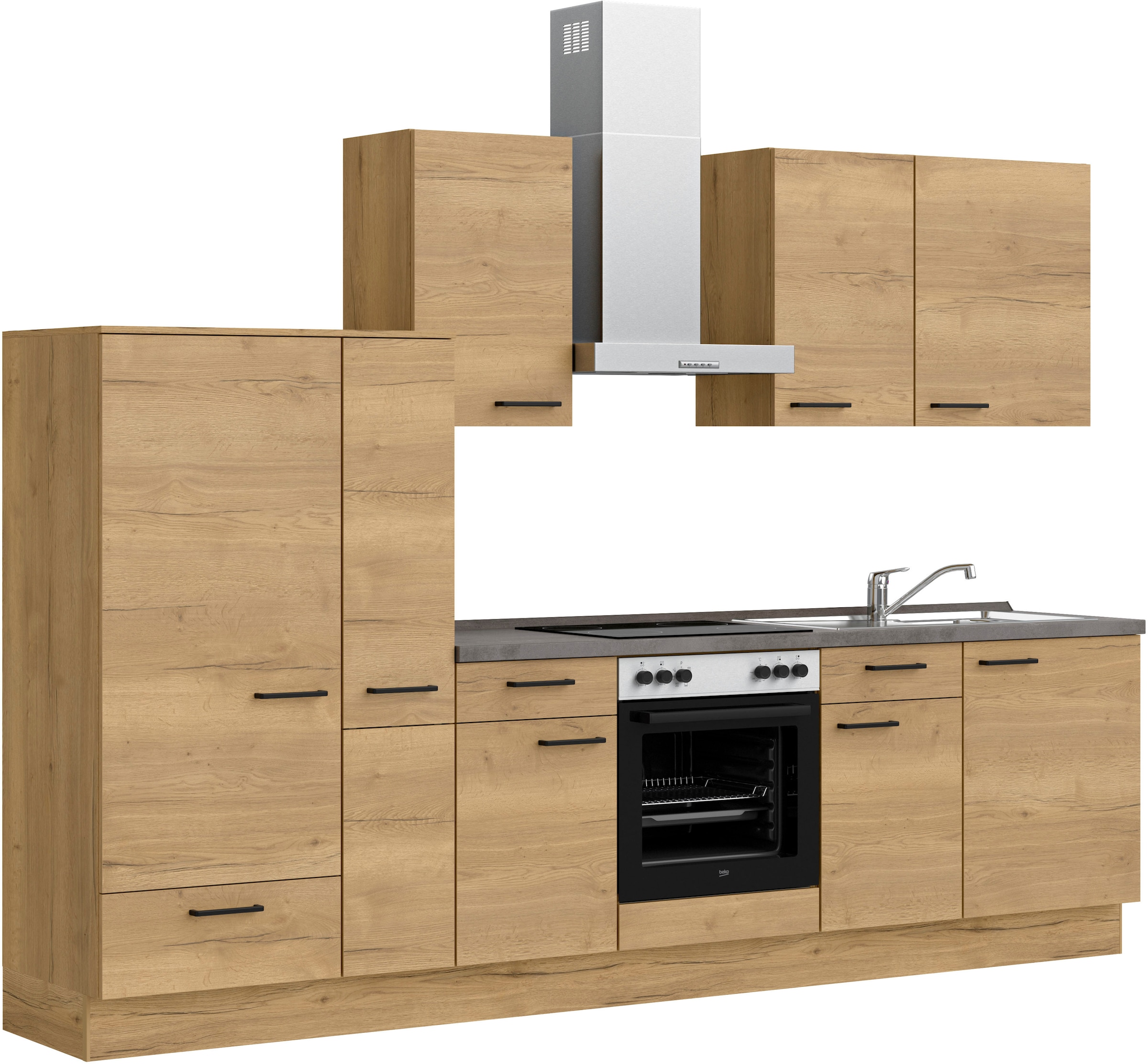 nobilia® Küchenzeile »"Structura basic"«, vormontiert, Ausrichtung wählbar, Breite 300 cm, mit E-Geräten