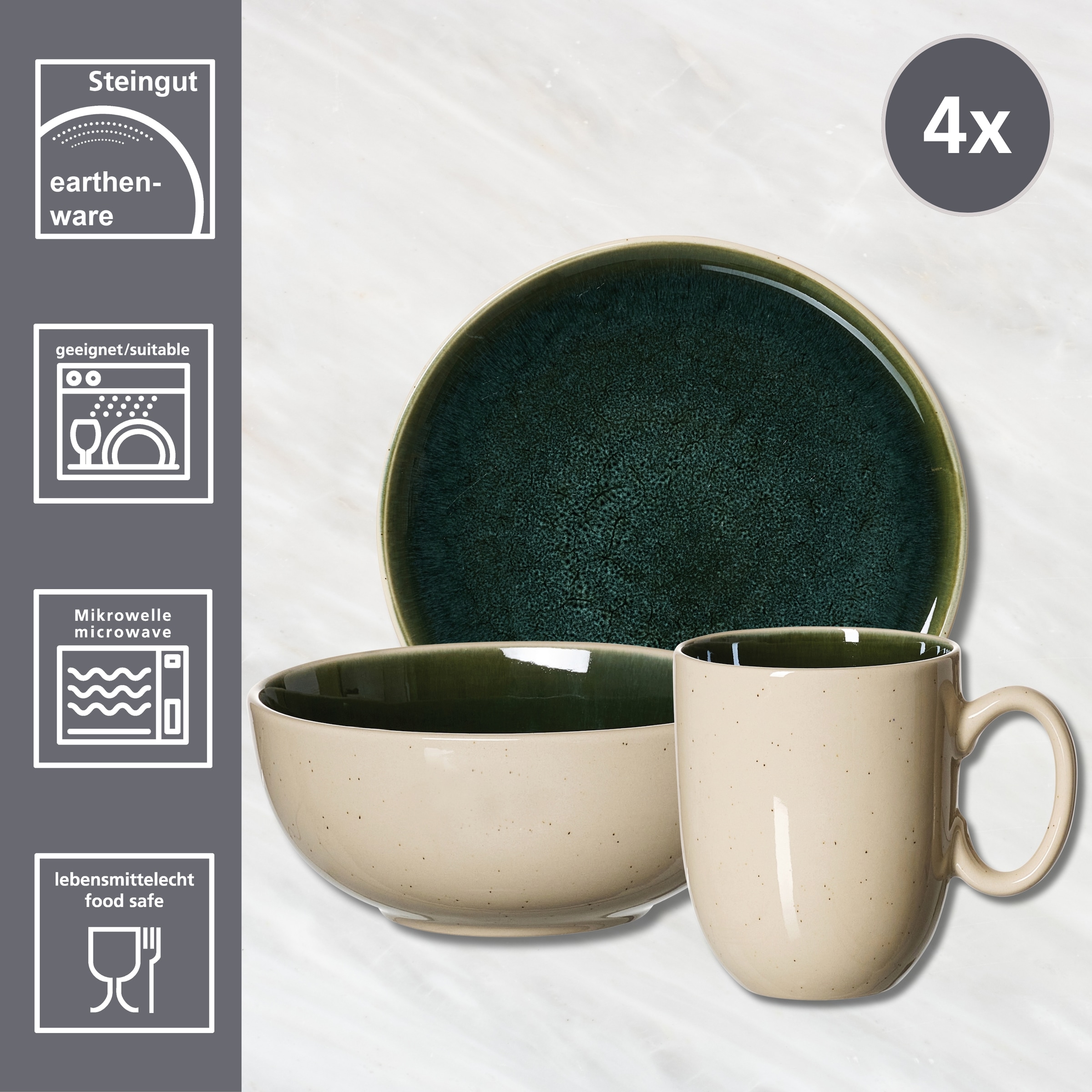 Ritzenhoff & Breker Frühstücks-Geschirrset »Skog«, (Set, 12 tlg.), aus Steingut für 4 Personen