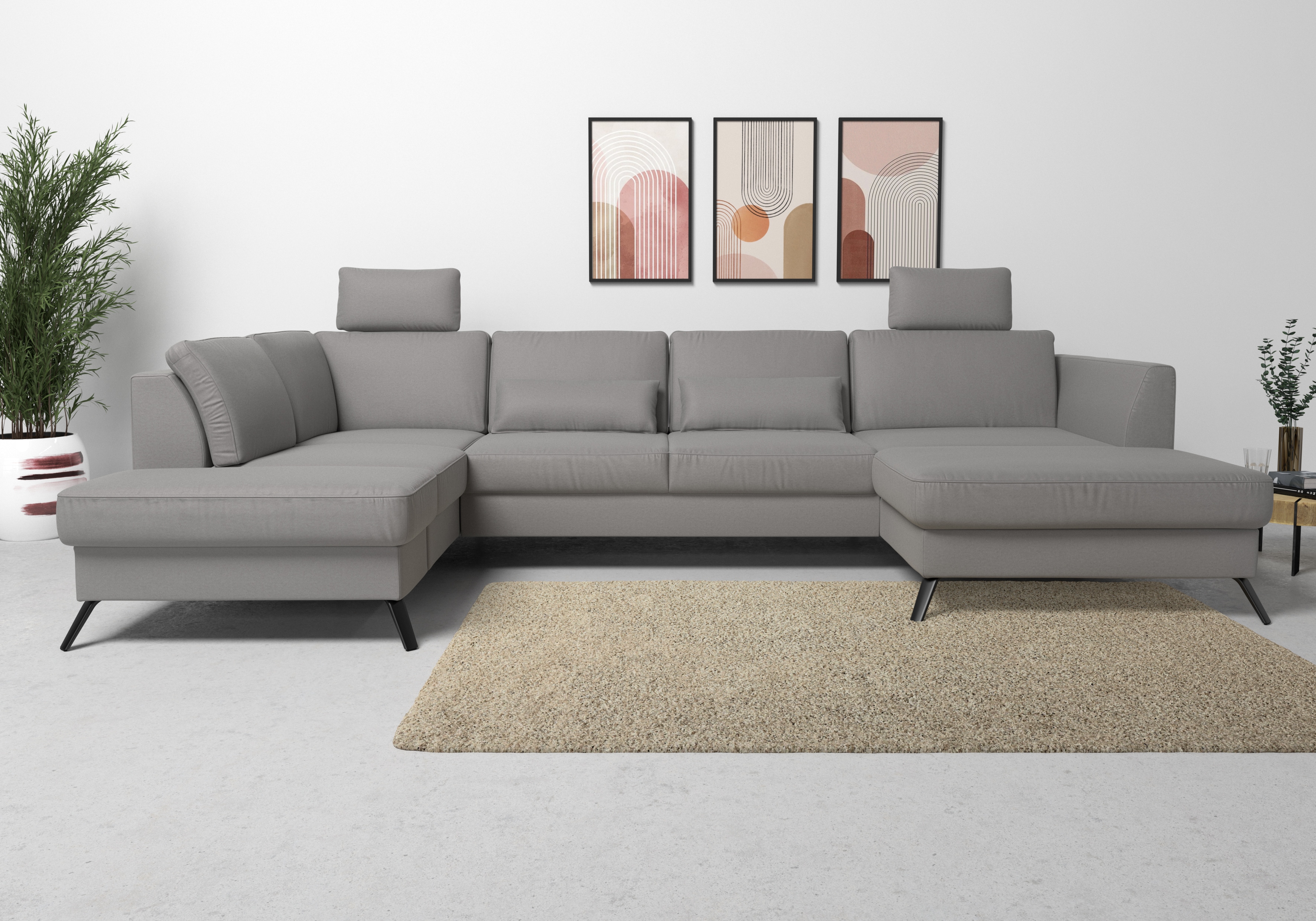 sit&more Wohnlandschaft "Olsen U-Form" inklusive Sitztiefenverstellung, optional Schlaffunktion, 15cm hoch