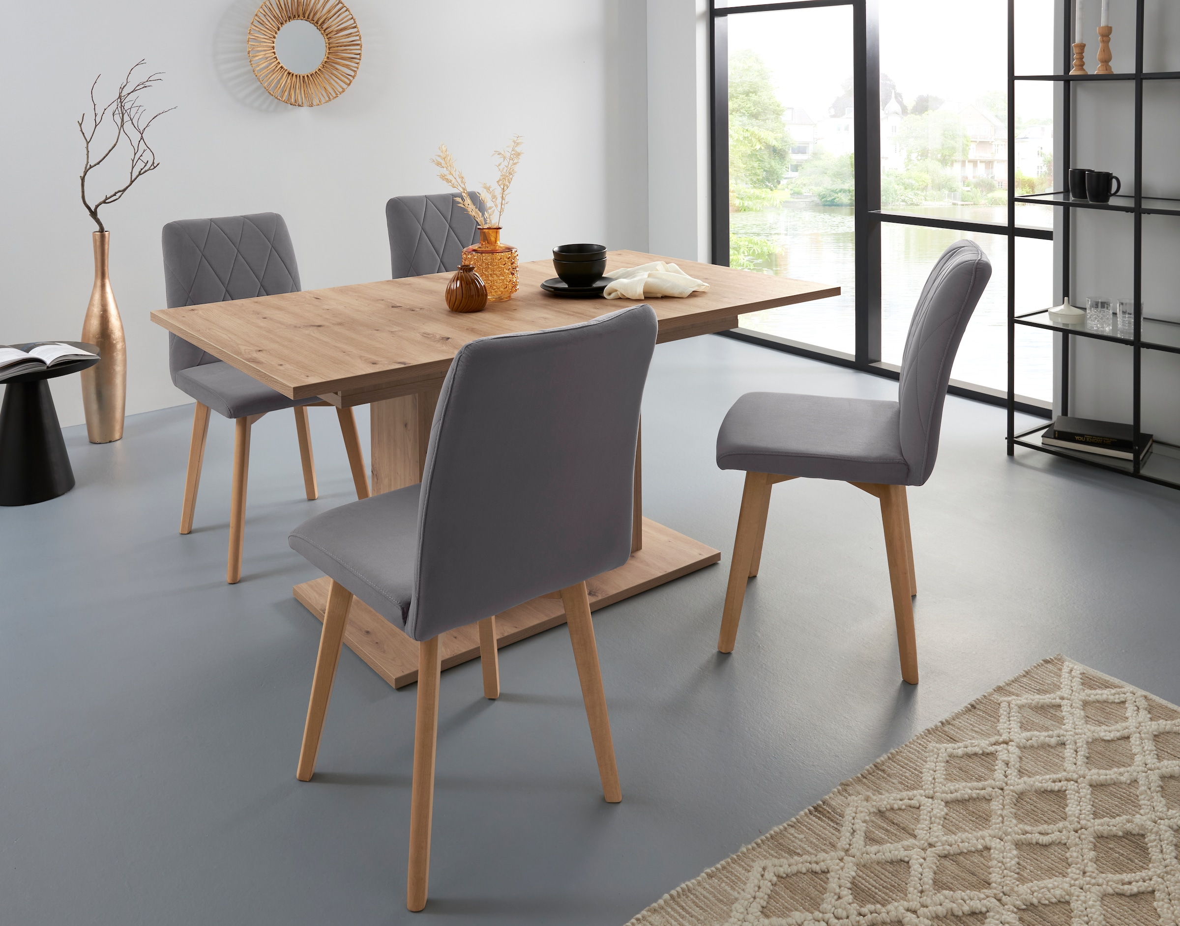 Home affaire 4-Fußstuhl "Brest" (Set) 2 Stk.Sitz und Rücken gepolstert, Rau günstig online kaufen