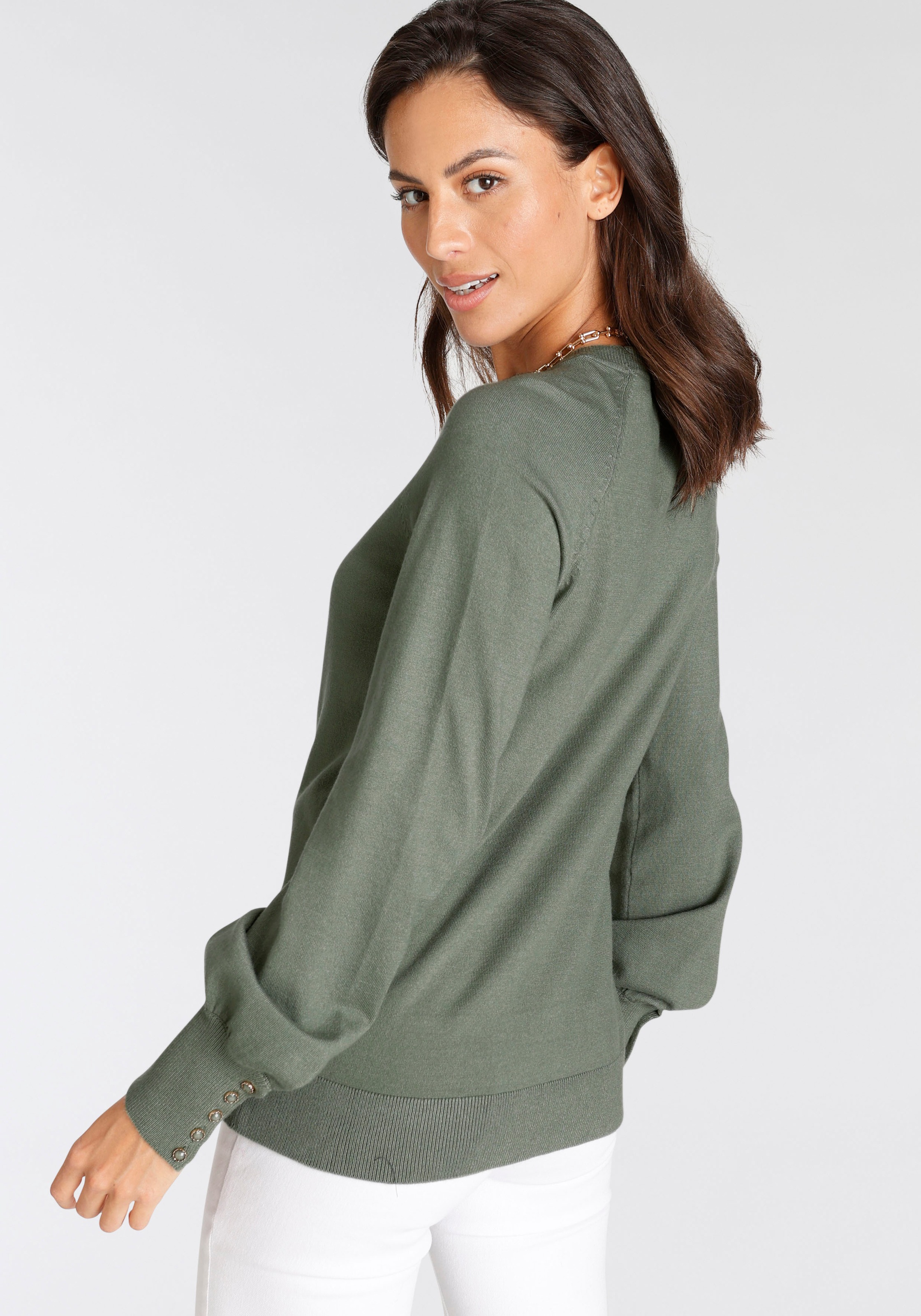 Thumbnail - Laura Scott Rundhalspullover aus Feinstrick mit voluminösen Ärmeln