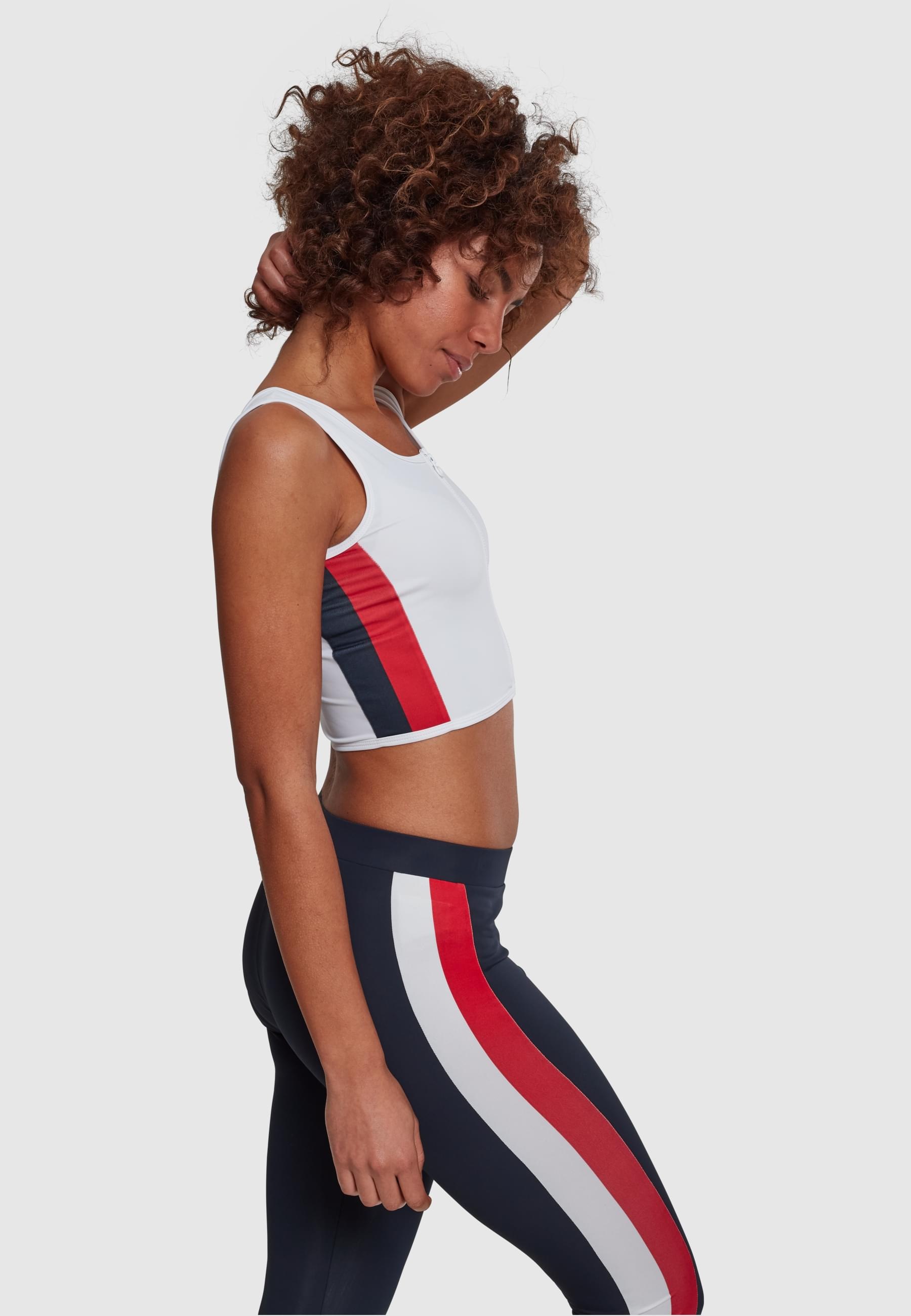 URBAN CLASSICS Muskelshirt »Urban Classics Damen Ladies Side Stripe Cropped Zip Top«, (1 tlg.)