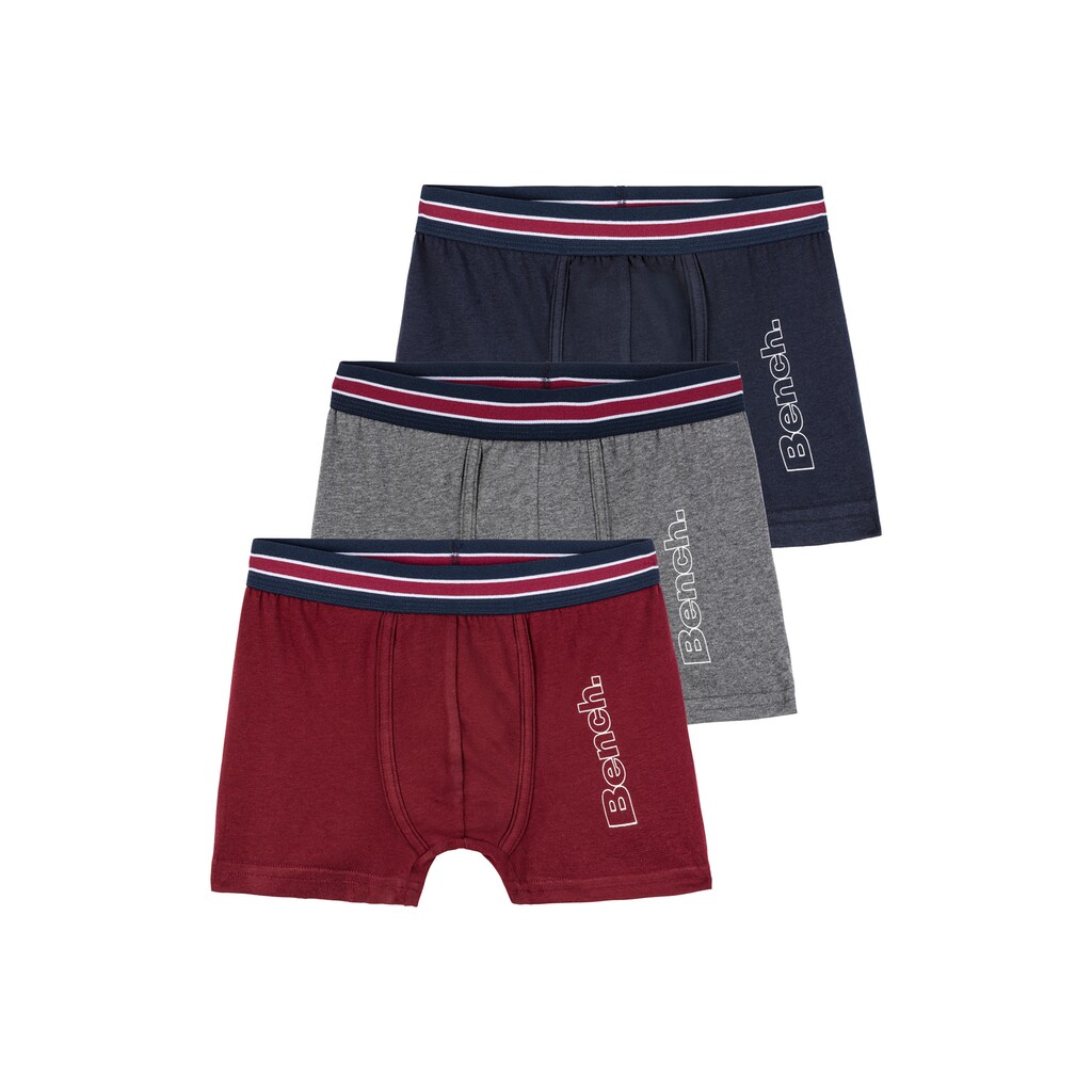 Marken Bench. Bench. Boxer, (Packung, 3 St.), mit Logo Print auf dem Bein navy + bordeaux + anthrazit-meliert Marken Bench. Bench. Boxer, (Packung, 3 St.), mit Logo Print auf dem Bein navy + bordeaux + anthrazit-meliert