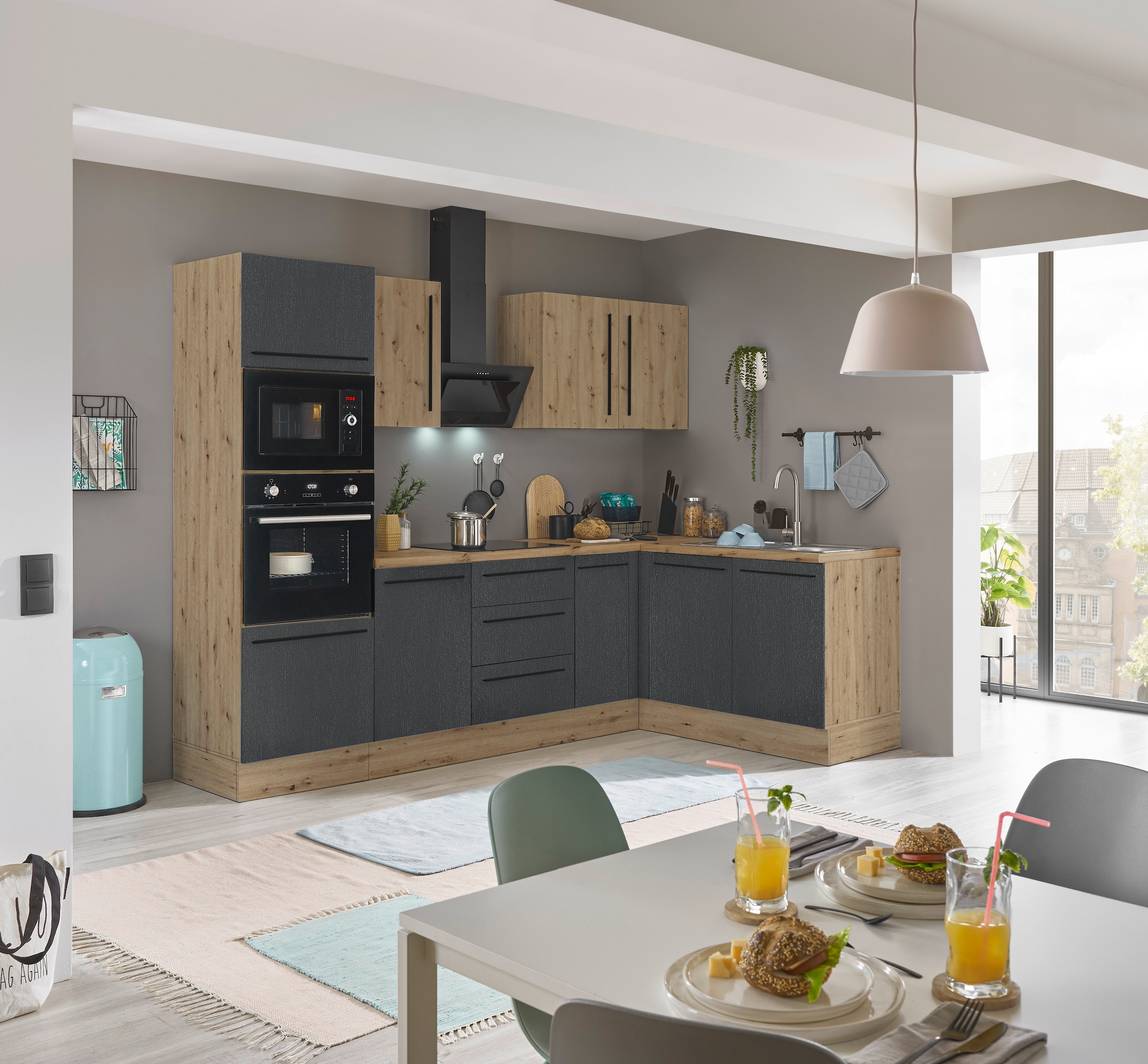 KOCHSTATION Winkelküche »Florida, Stellbreite 270x165 cm« wahlweise mit E-Geräten, mit Softclose für Türen und Schubkästen