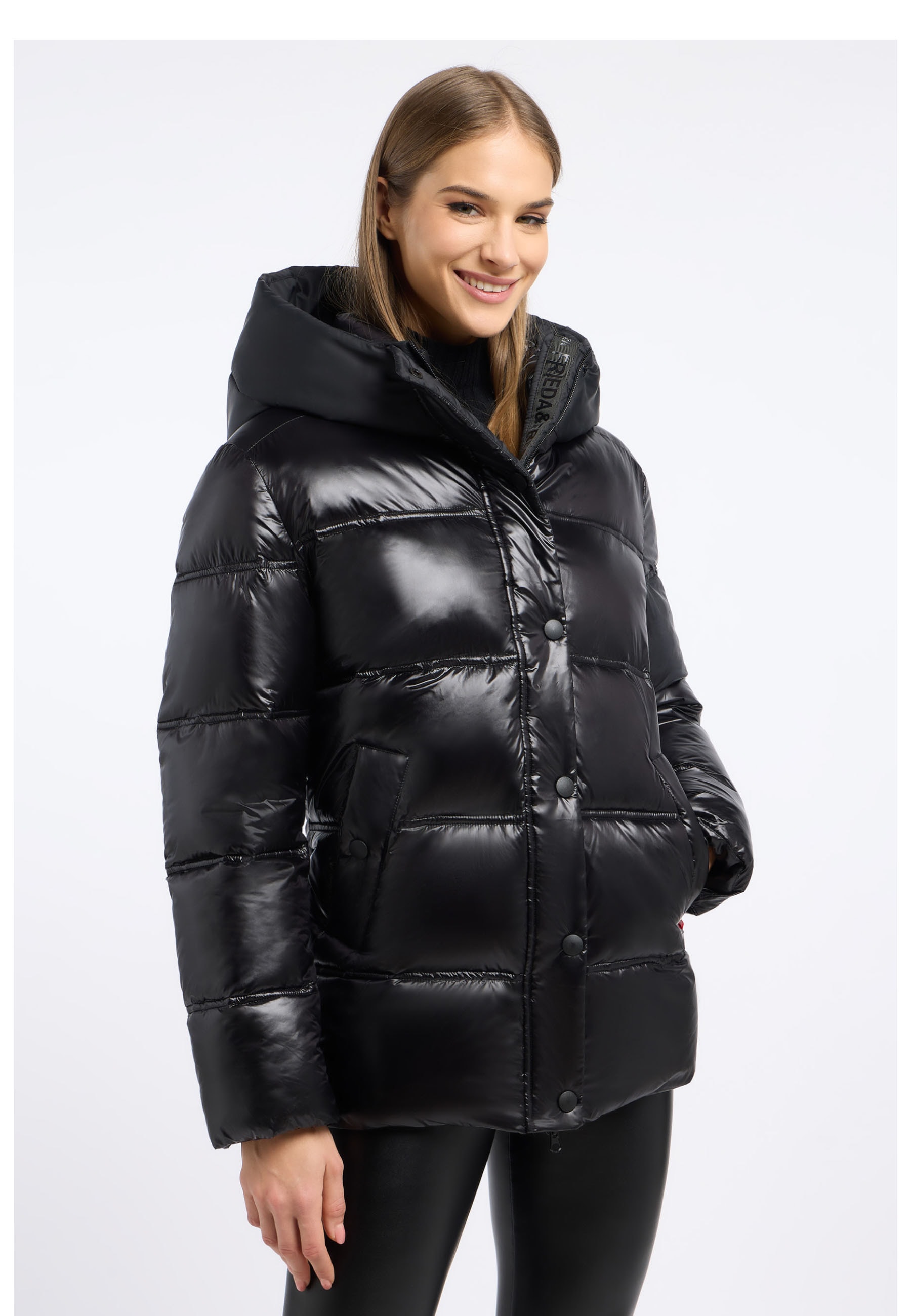Frieda & Freddies Winterjacke "Frieda & Freddies Pufferjacke im Materialmix mit Kapuze"