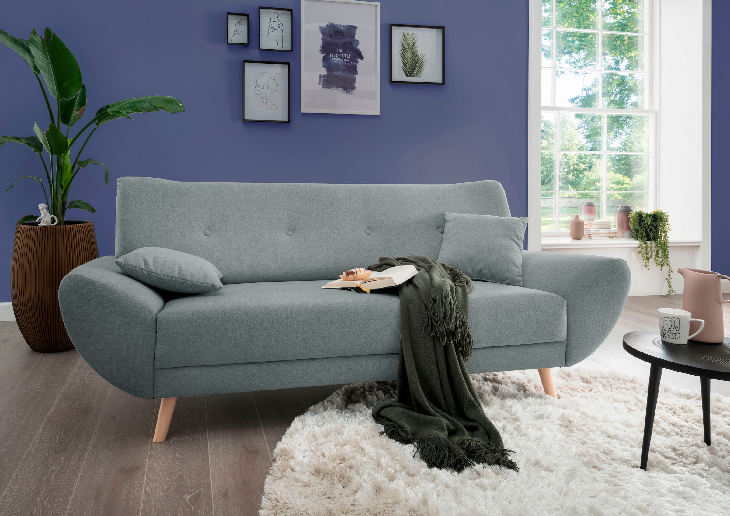 Home affaire 3-Sitzer "Basta komfortable Wellenunterfederung, Breite 205cm, bodenfrei"
