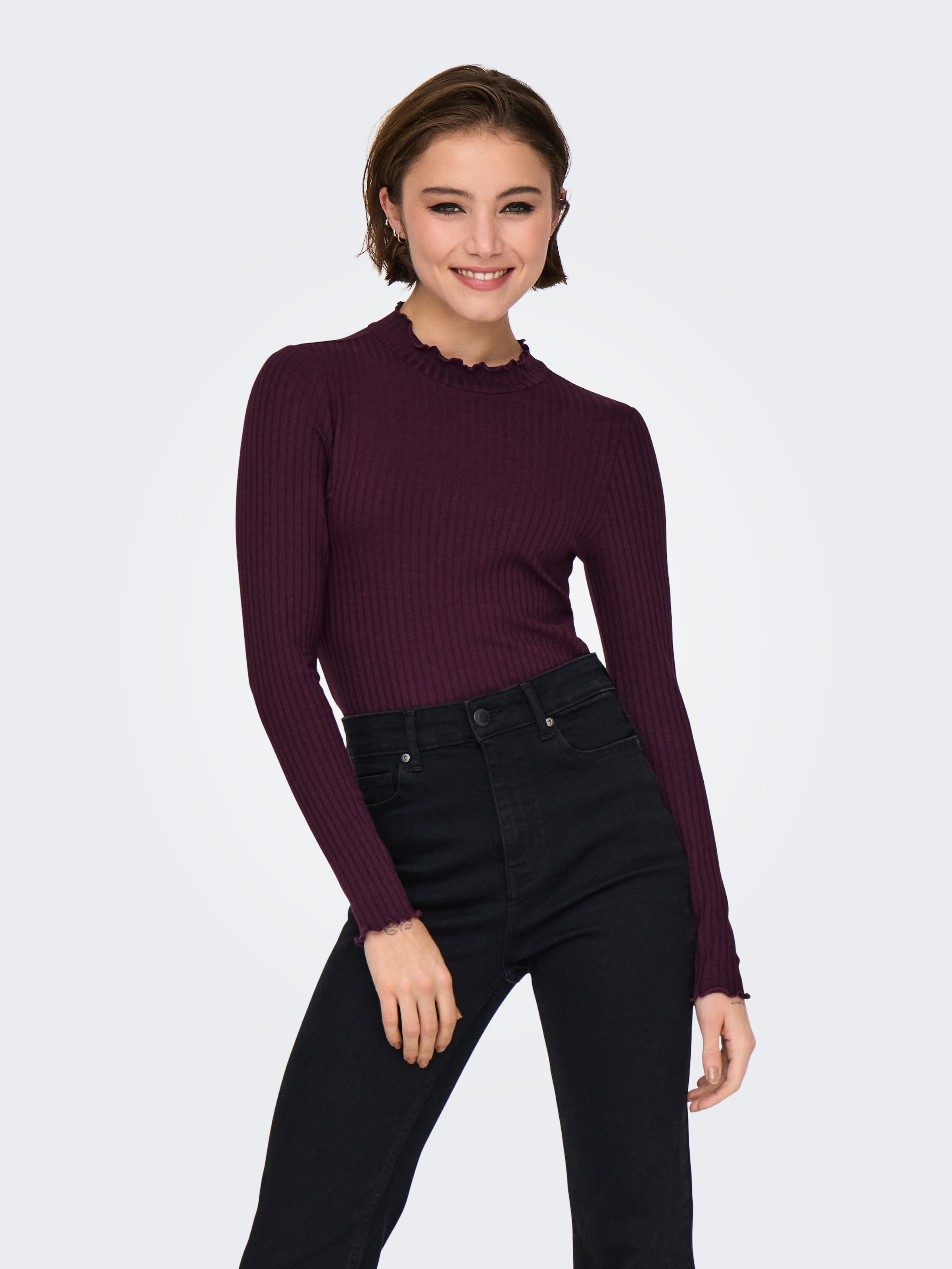 JDY Langarmbluse »JDYFRANSISKA L/S HIGHNECK TOP JRS NOOS«, mit gewellten Säumen