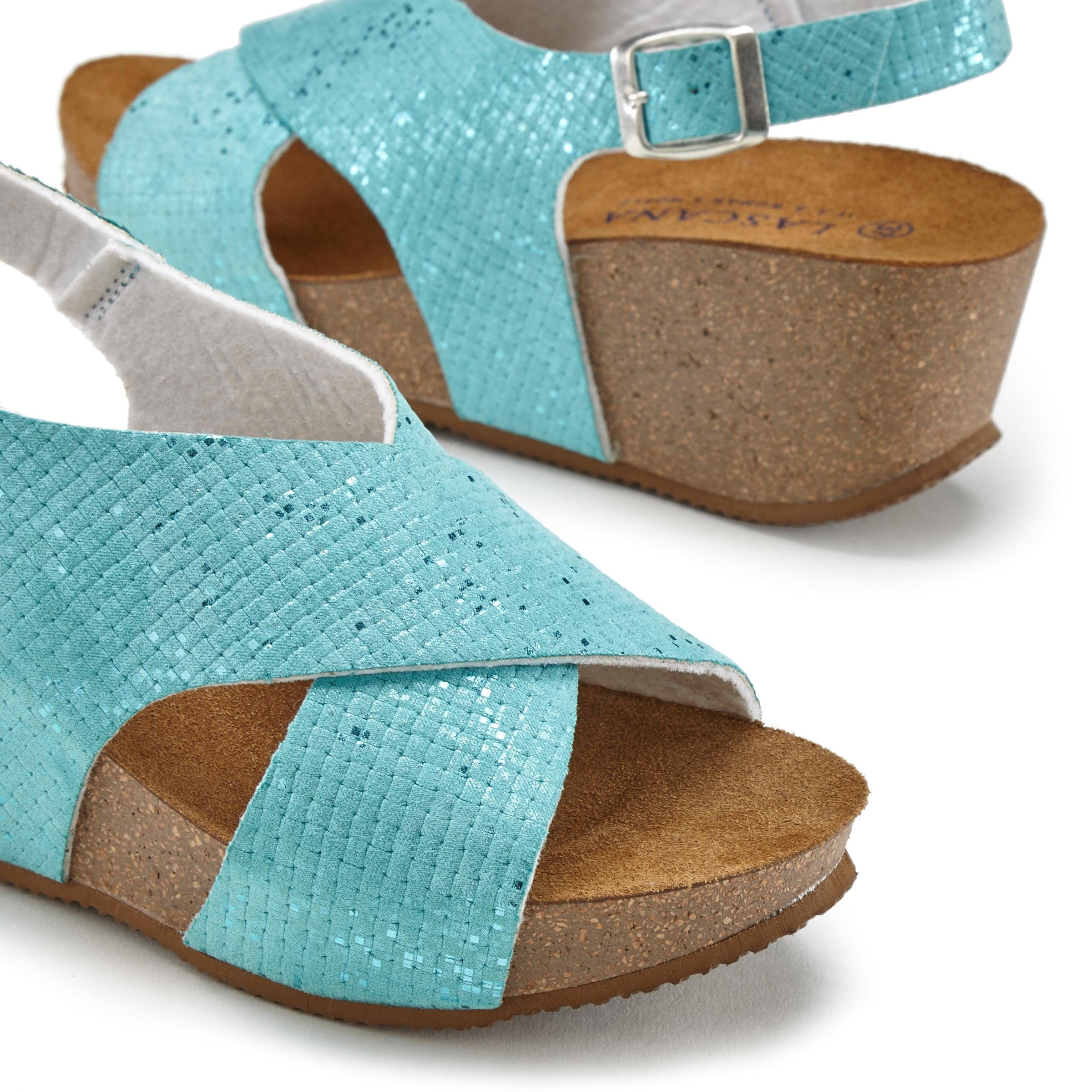 LASCANA Sandalette »Sommerschuh«, Sommerschuh mit Keilabsatz und Korkfußbett