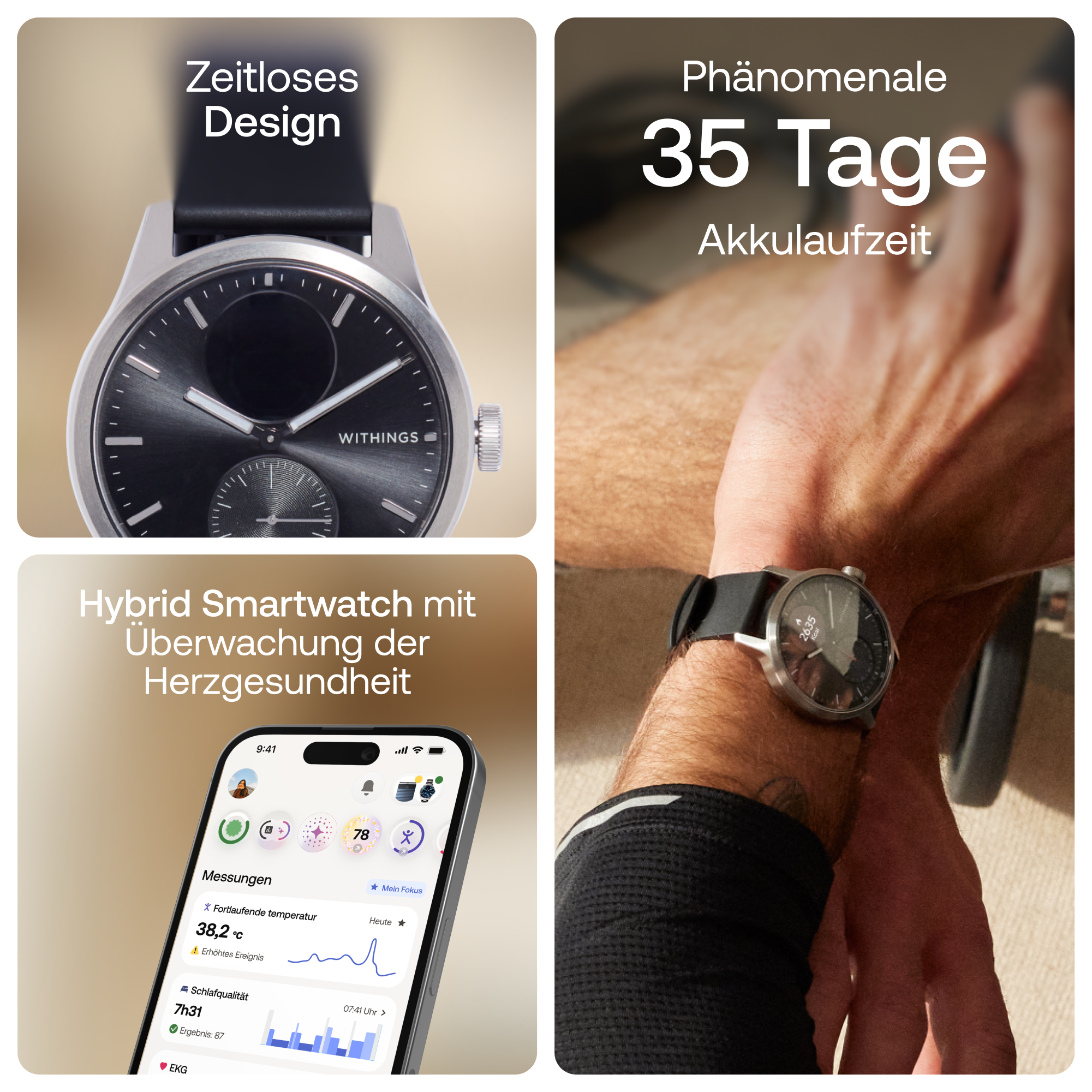 Withings Smartwatch »ScanWatch 2 42mm, hybrid, Akku bis 35 Tage, 50 M Wasserdicht« ( ) HealthSenseOS