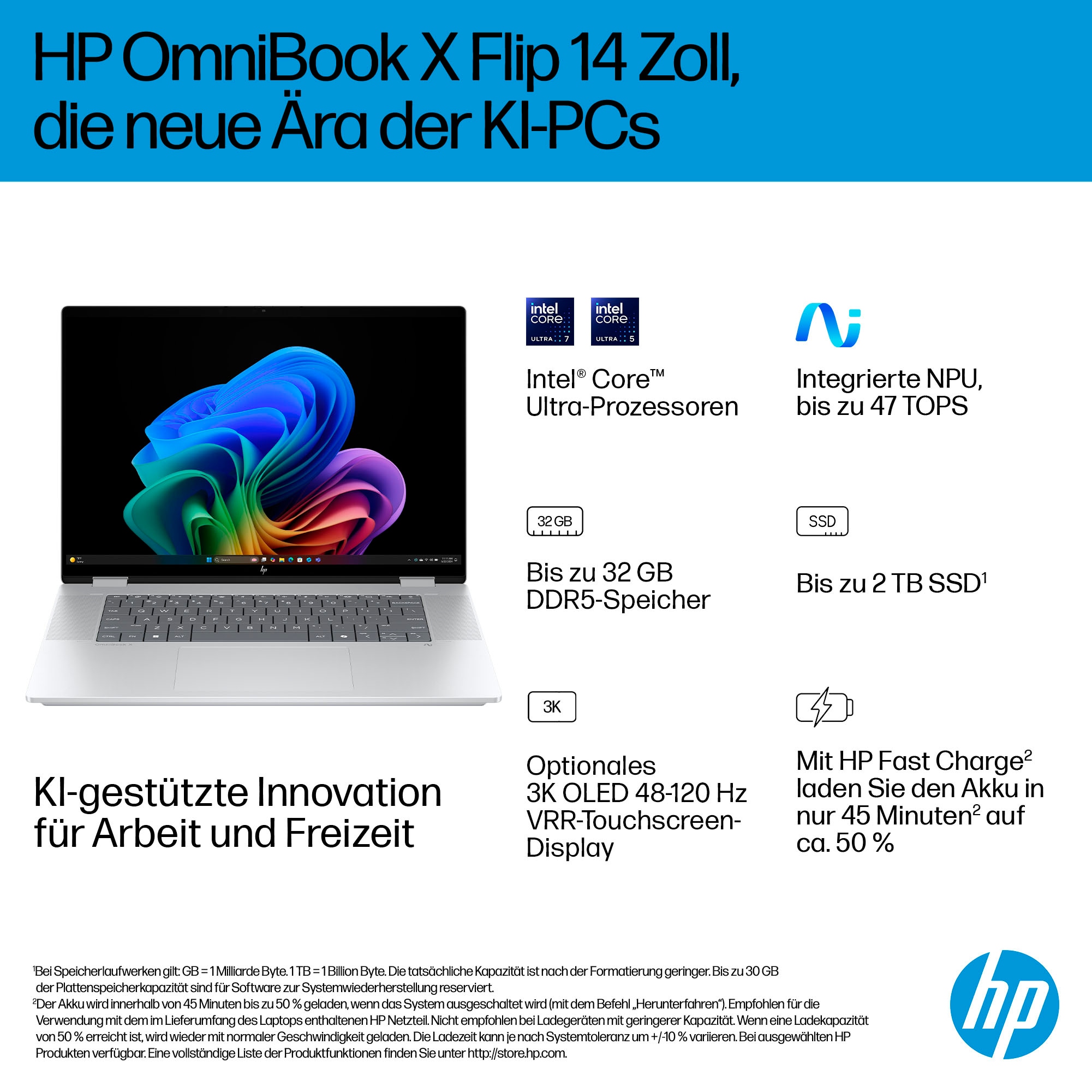 HP Convertible Notebook »OmniBook X Flip 16-ar0078ng«, 40,6 cm, / 16 Zoll, Intel, Core Ultra 7, 1000 GB SSD