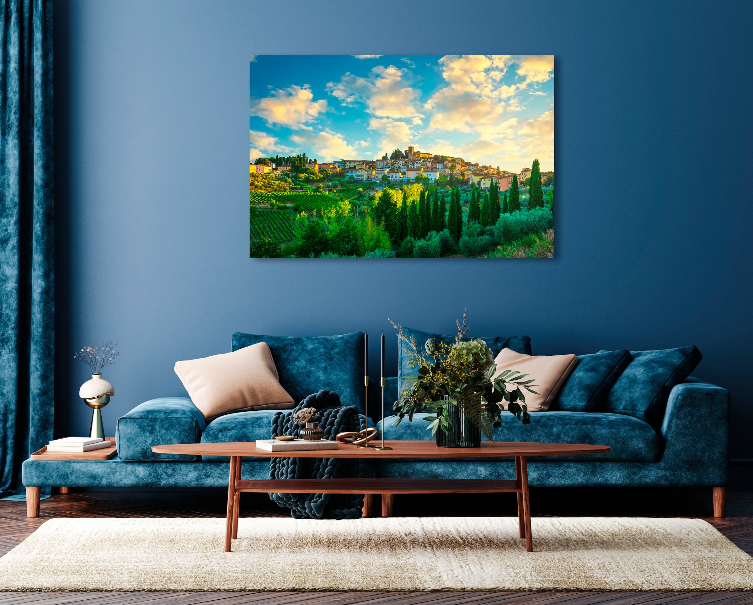 queence Acrylglasbild "Elina", Landschaft-Italien-Tannenbaum-Gebäude-Stadt, günstig online kaufen