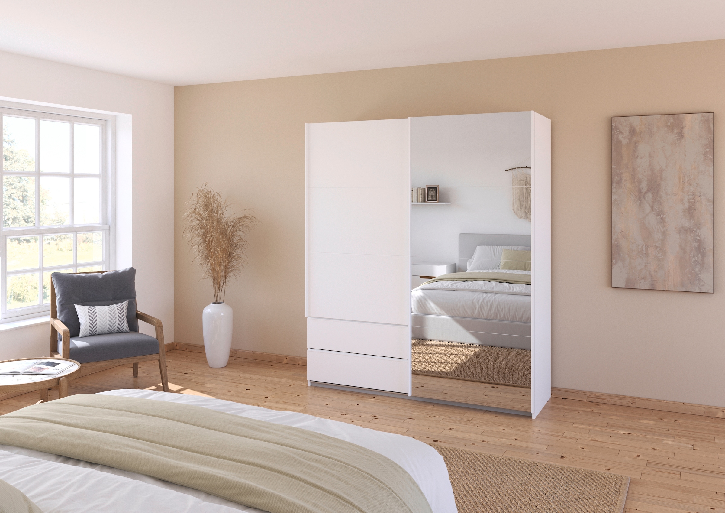 rauch Schwebetürenschrank »Kleiderschrank Schrank Garderobe Wäscheschrank ELARA mit Spiegel«, praktische Schubladen optional farblich abgesetzt MADE IN GERMANY