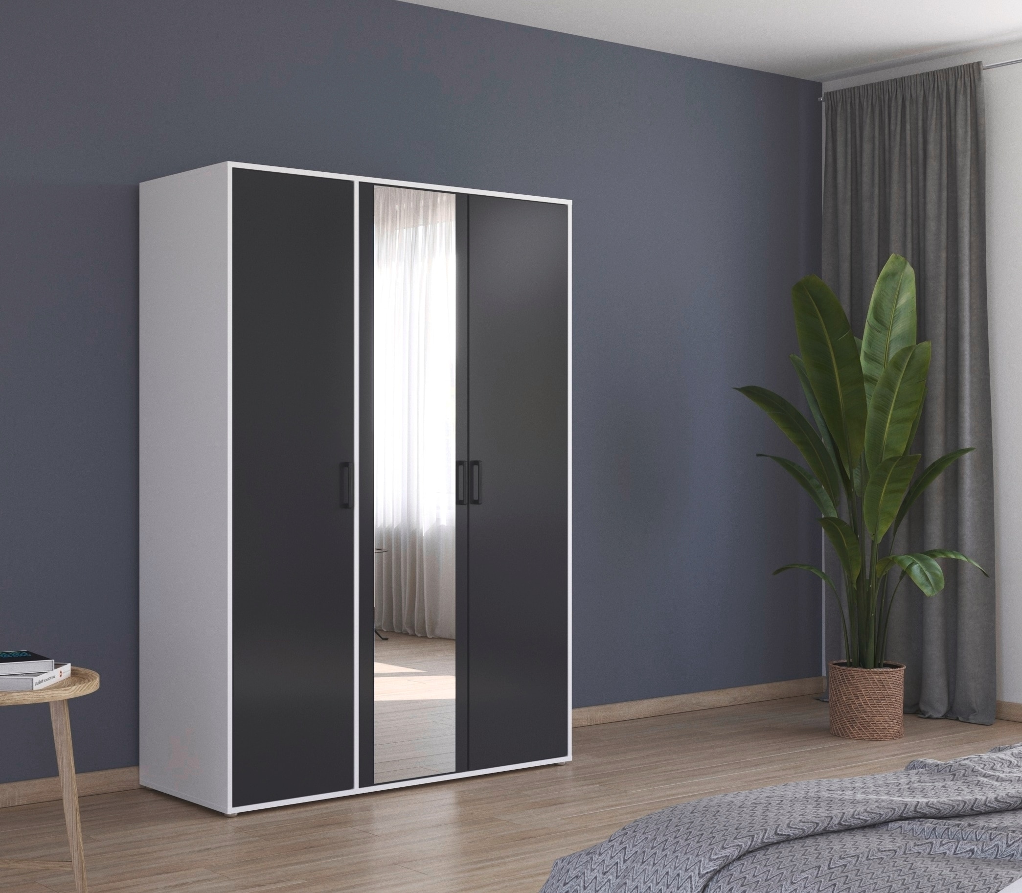 rauch Drehtürenschrank »Kleiderschrank Schrank Garderobe Wäscheschrank VOYAGER«, (in 3 verschiedenen Ausstattungen BASIC/CLASSIC/PREMIUM), mit modernen Griffen in Graumetallic und Spiegel