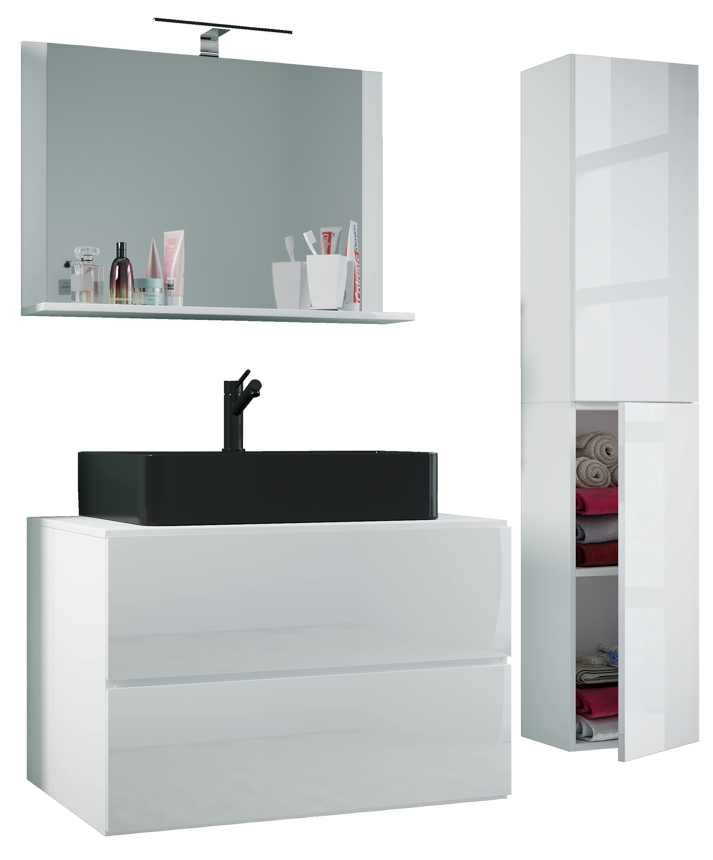 VCM Waschtisch "4-tlg Waschtisch Badmöbel Lendas 80 cm L Schublade" 4 Stk. tlg.