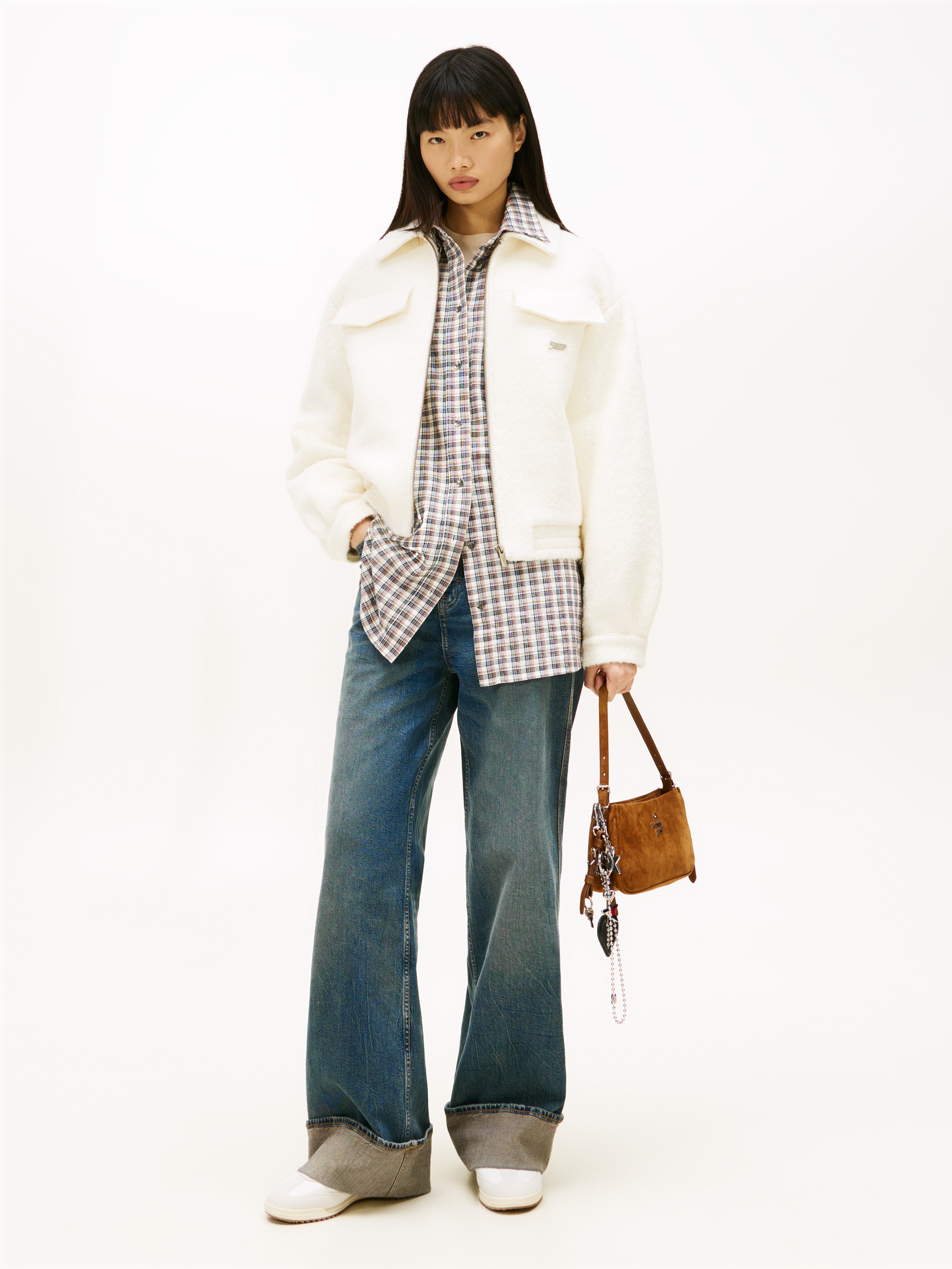 Thumbnail - Tommy Jeans Blouson "TJW OVS WOOL ZIP FRONT JACKET" mit Wolle