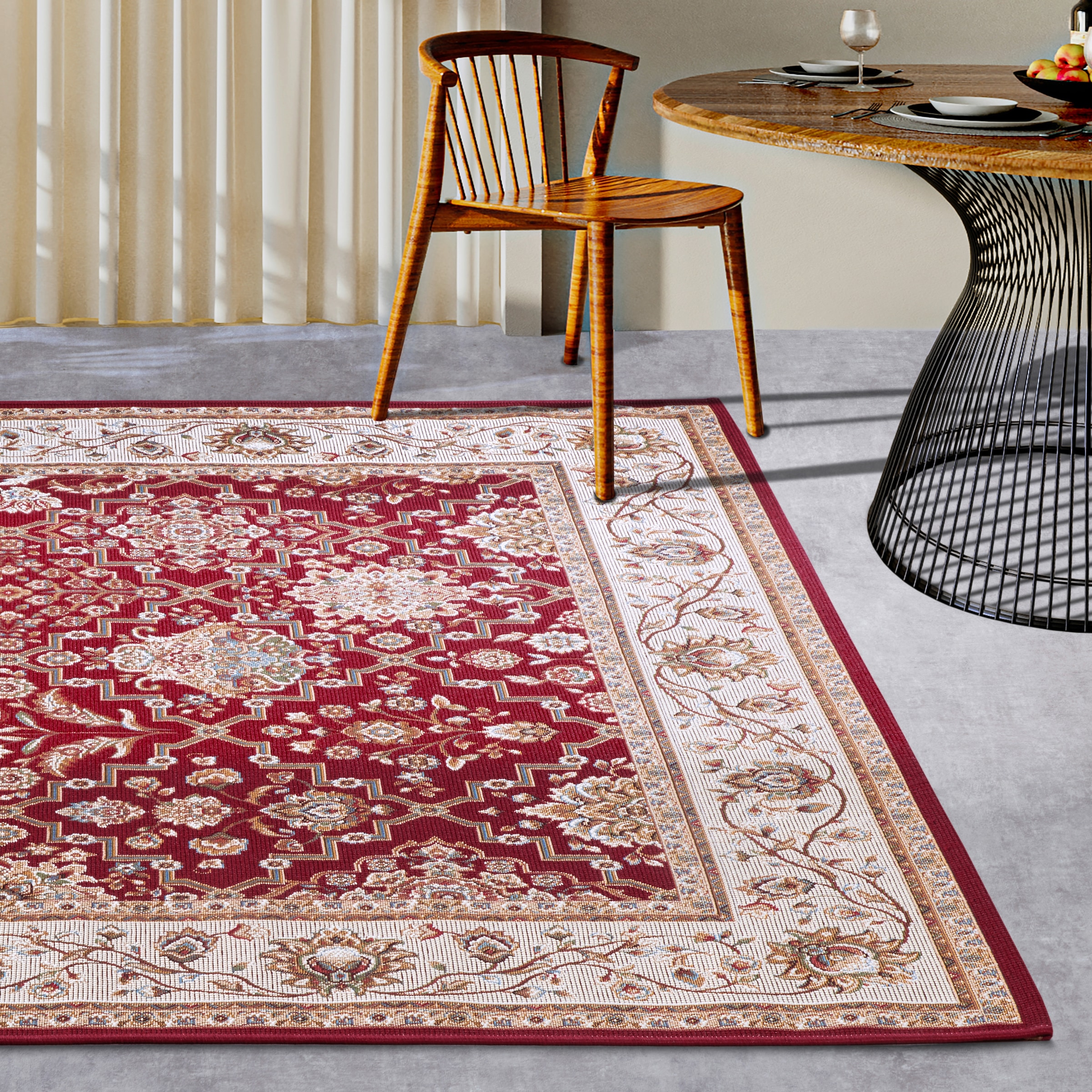 Outdoorteppich VILLEROY & BOCH "Pierre", rot (rot,creme), B:200cm H:3mm L:285cm, Polyester, Polypropylen, Teppiche, Outdoorteppich, Outdoor, Flachgewebe, wetterfest, Balkon, Garten, Klassisch, Terrasse
