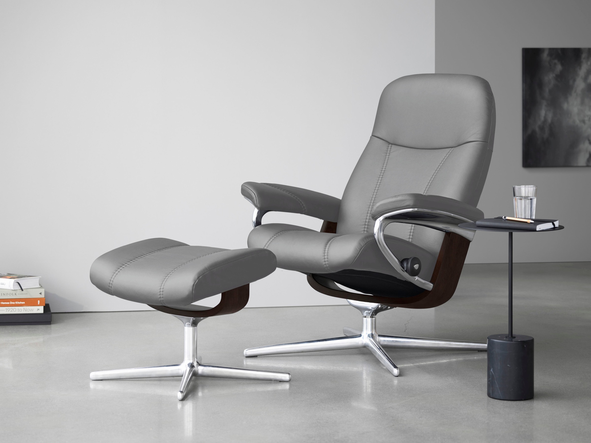 Relaxsessel STRESSLESS "Consul", grau (wild dove batick), B:78cm H:97cm T:70cm, Leder BATICK: BATICK ist ein leicht korrigiertes, durchgefärbtes und genarbtes Möbelleder, bei dem die meisten Unebenheiten und Spuren in der Regel entfernt wurden., Sessel, R 7