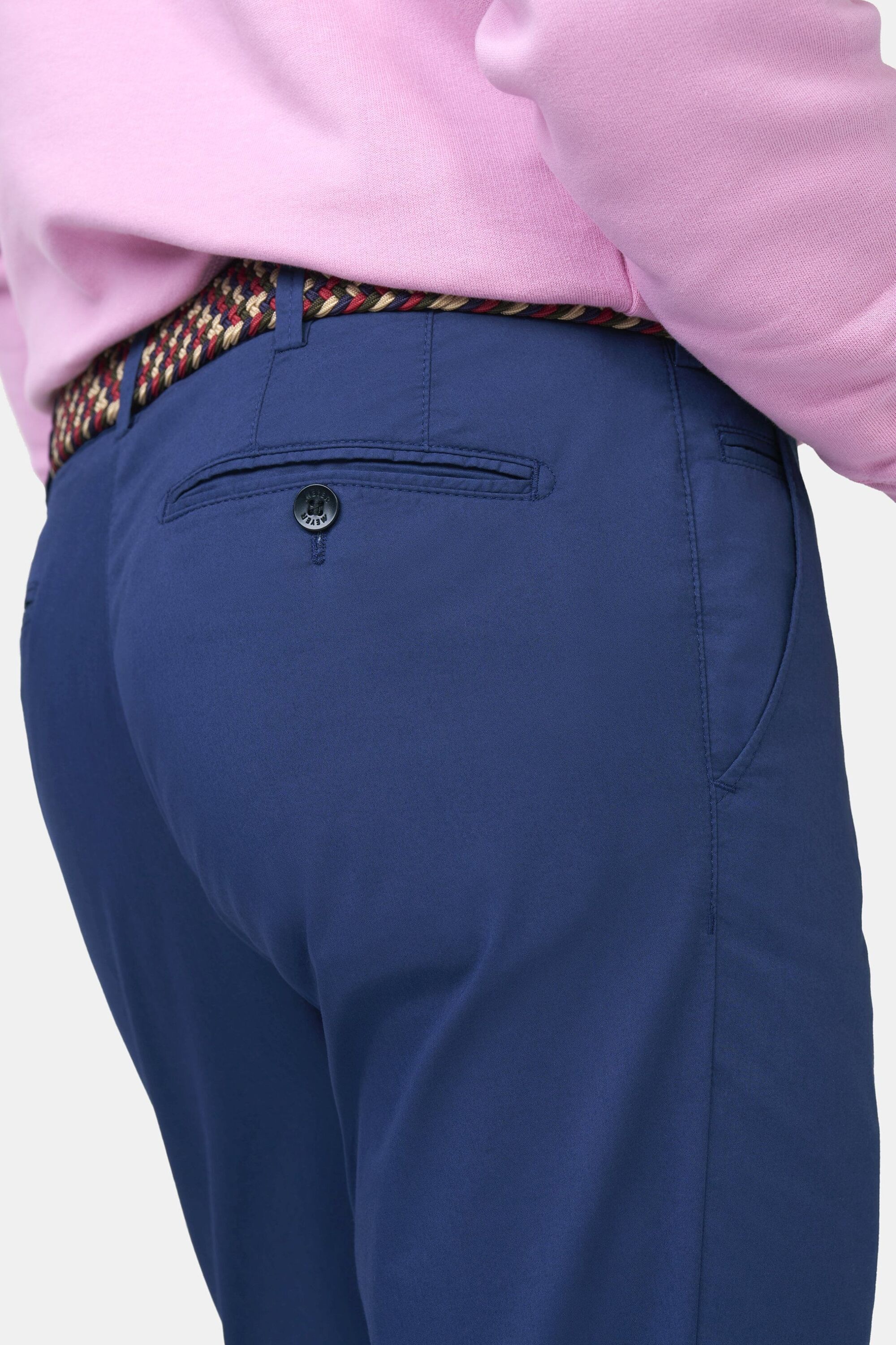 Chinos MEYER "Bonn 1-8137", Herren, Gr. 58, Normalgrößen, mittelblau, 73% Baumwolle, 23% Polyamid, 4% Elasthan, unifarben, regular fit lang, Hosen, aus Bio-Baumwolle 3