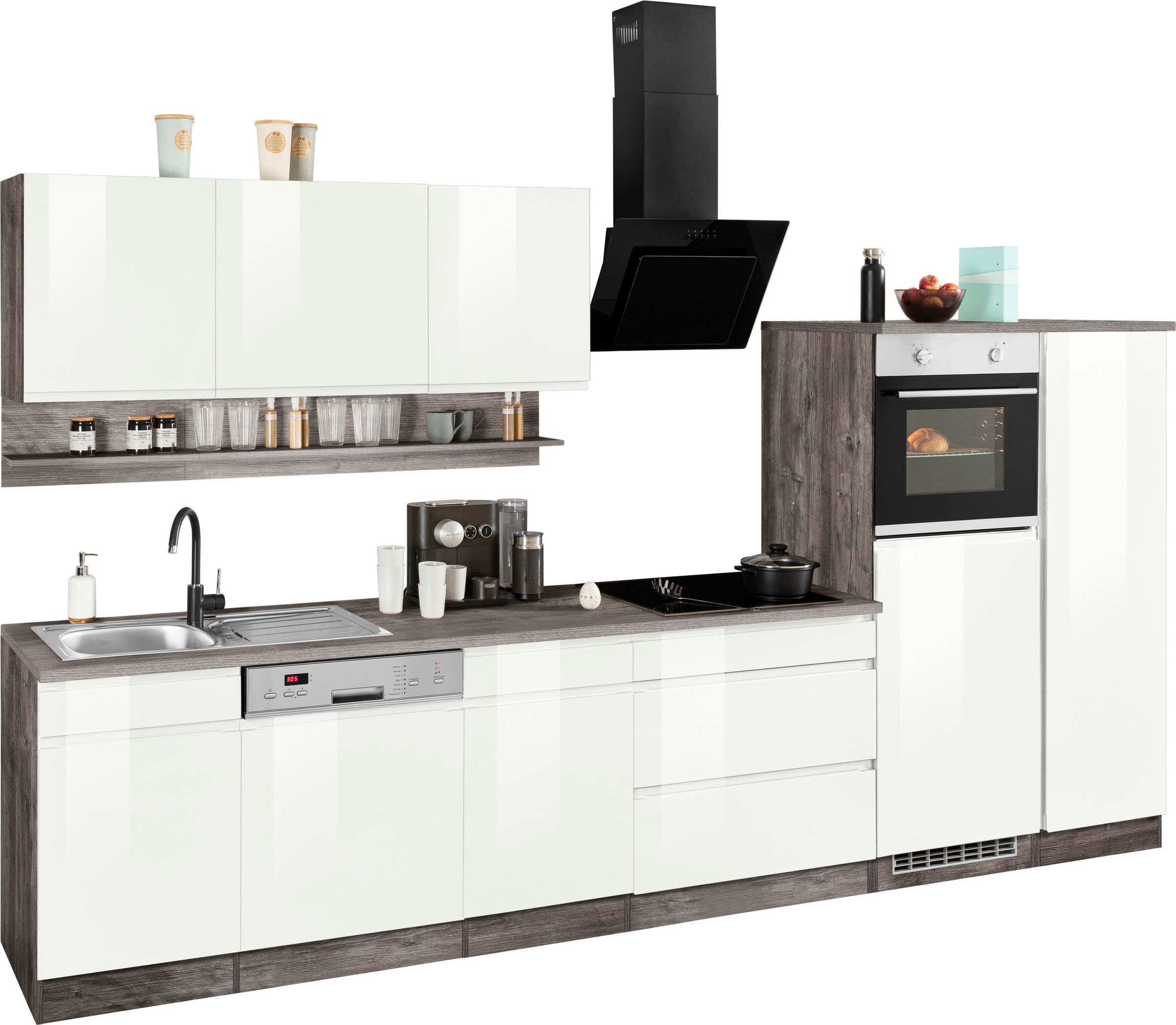 HELD MÖBEL Küchenzeile »Virginia«, Breite 350 cm, mit Glaskeramik-oder Induktionskochfeld