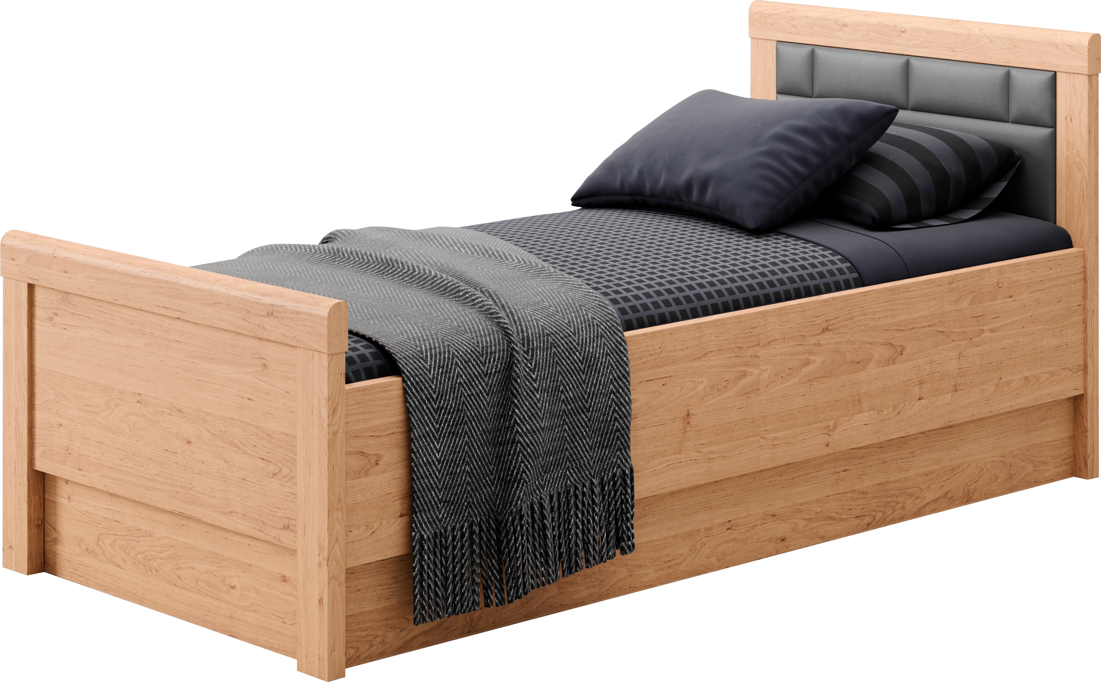 priess Einzelbett "Arnsberg Komfortbett mit flexibel höhenverstellbarer Liegefläche" gepolstertes Kopfteil, Made in Germany mit Blauem Engel und Goldenem M