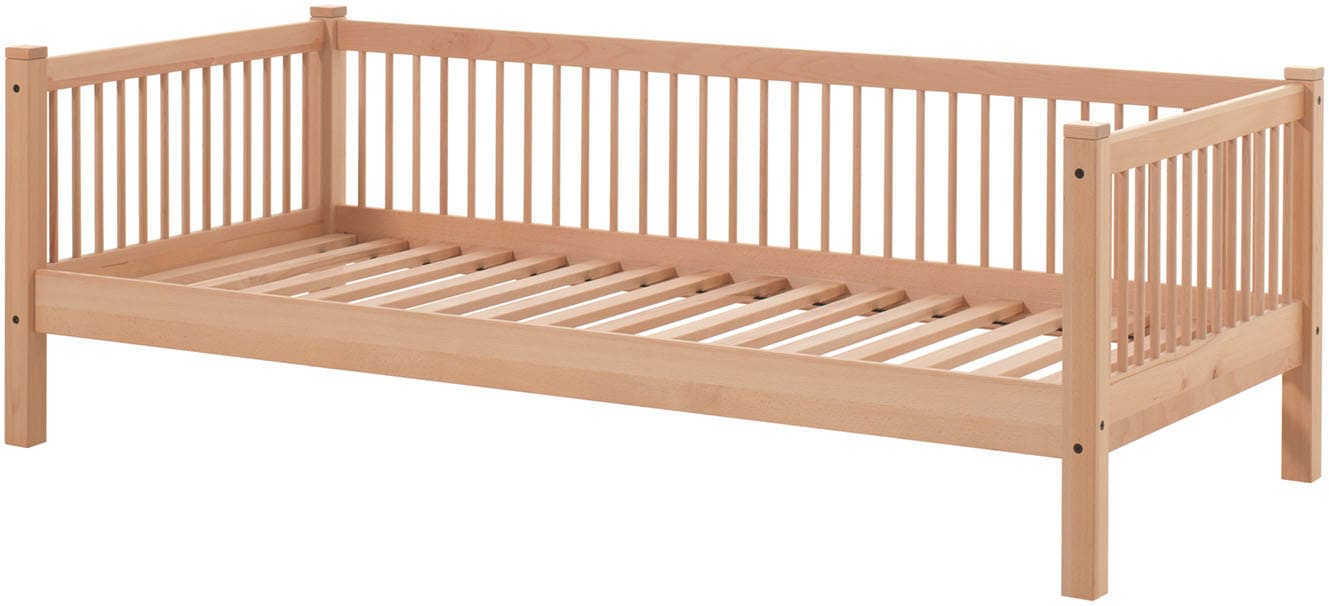 Vipack Daybett "Forrest mit Sprossenumrandung Ideal als Einzel- oder Gästebett" Liegefläche 90/200 cm, inkl. Rolllattenrost, Pfostenstärke 55x55 mm, stabil und hochwertig gebaut, massiv Buche natur lackiert