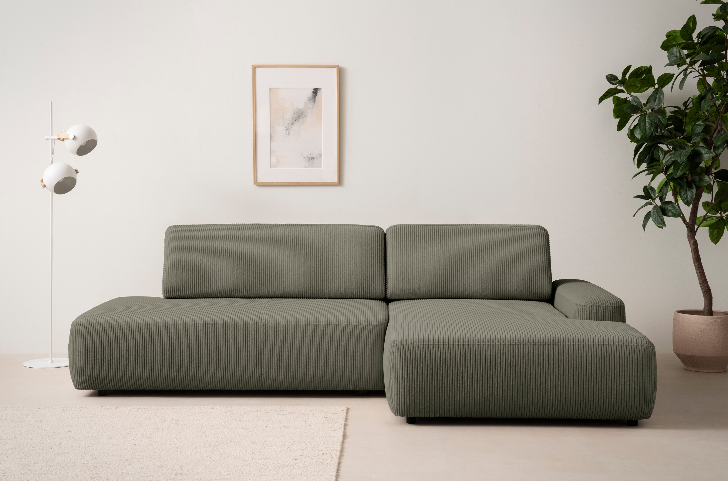 INOSIGN Ecksofa »TORGE, Schlafsofa Cord, Samtvelours u. Strukur fein, Couch in L-Form«, Schlaffunktion und Bettkasten, Liegefläche: 210x125 cm, neues Design