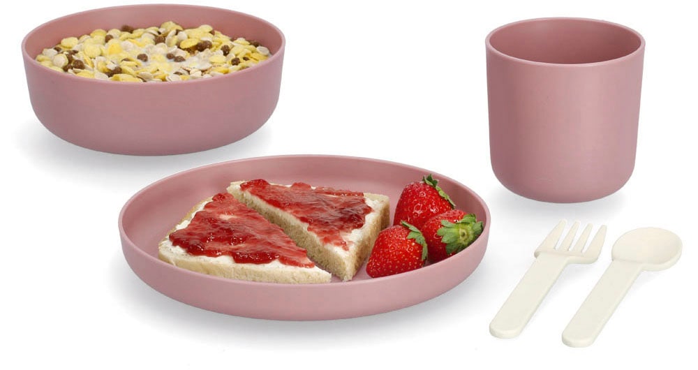 ZELLER PRESENT Kindergeschirr-Set, 5 Stk., rosa, Geschirr-Sets, (je 1 Teller, Schüssel, Tasse, Gabel, Löffel)