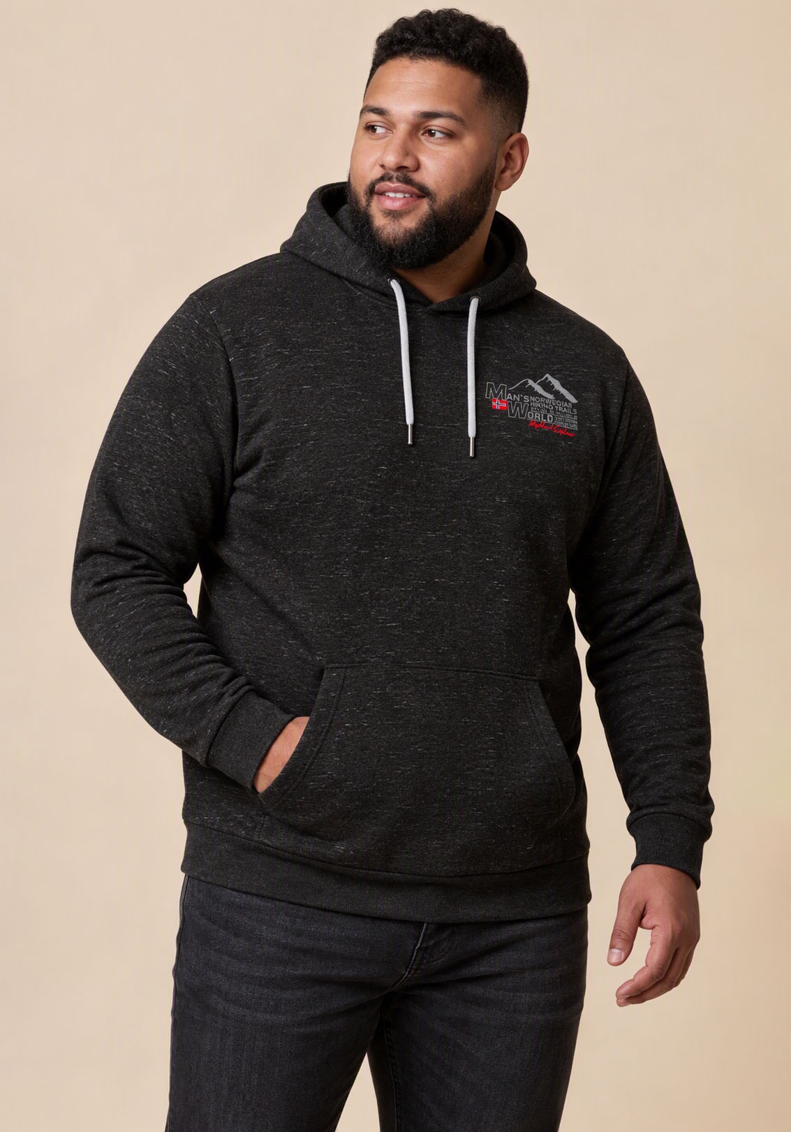 Man's World Plus Kapuzensweatshirt , mit Kapuze und Kordelzug, in melierter Optik, Regular Fit

