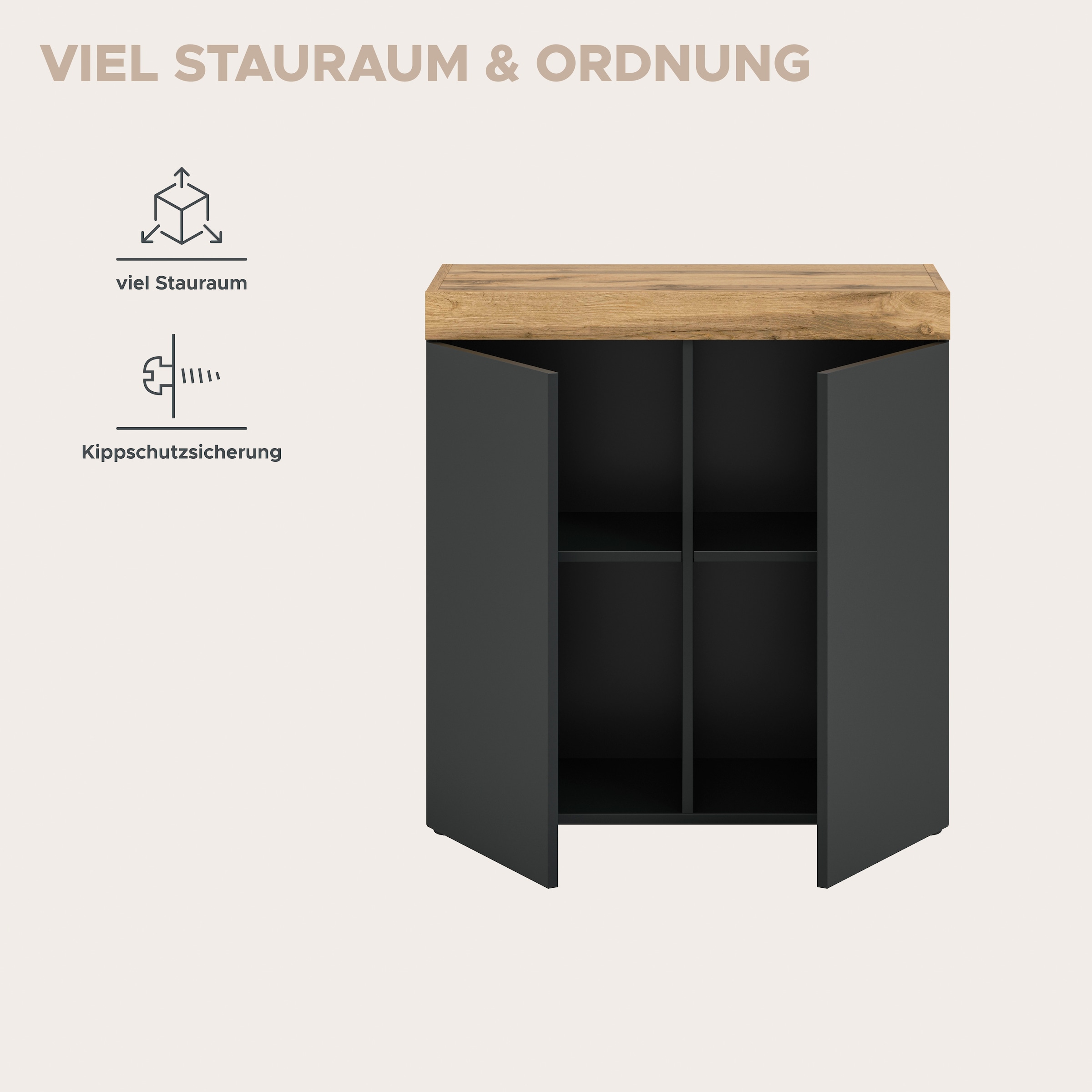 OTTO home Kommode »MAMBO, TOPSELLER!, Breite 77 cm, 2 Türen, 2 Einlegeböden« 1 Stk. tlg. Kommode, Anrichte, Wohnzimmer, Schlafzimmer