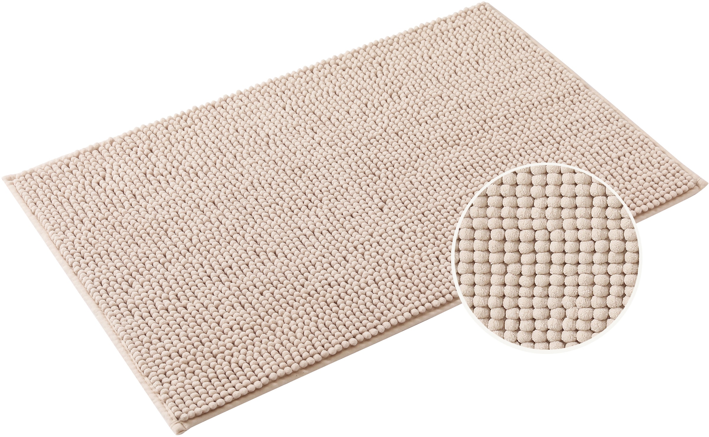 Badematte OTTO HOME "Vanessa Chenille, Badvorleger, Badezimmer Teppich, Duschvorleger" Gr. 3, beige (creme), H:15mm, Polyester, Badematten, Badematte, Uni Farben, besonders weich