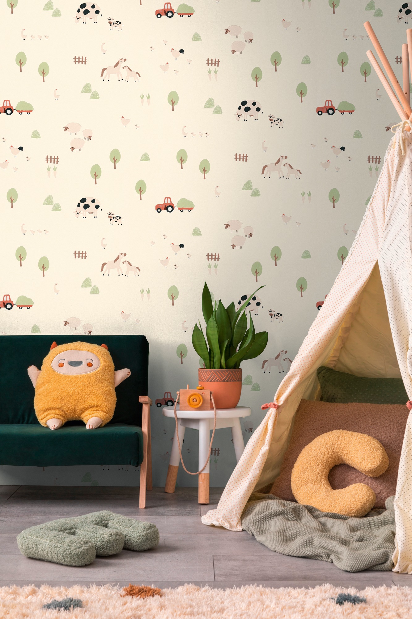 living walls Vliestapete »Kids Studio Bauernhof – Tier Vliestapete für Kinder« Motiv | grafisch | naturalistisch glatt Bauernhoftiere mit Kühen, Pferden, Schafen und Traktor