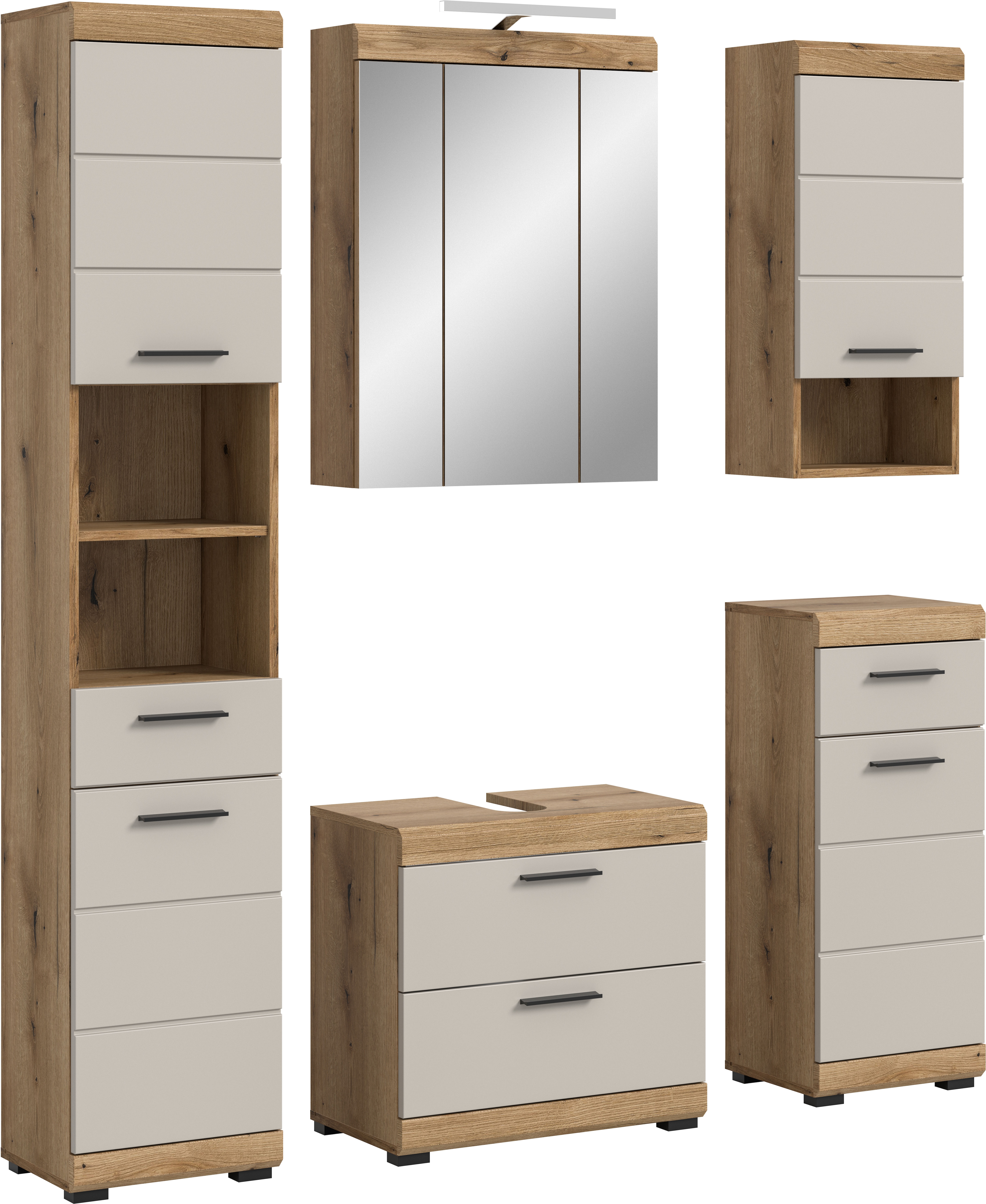 welltime Badmöbel-Set "SIENA, 5 teilig, inklusive LED Beleuchtung, bestehend aus:" Set, TOPSELLER, 5 Stk. tlg.