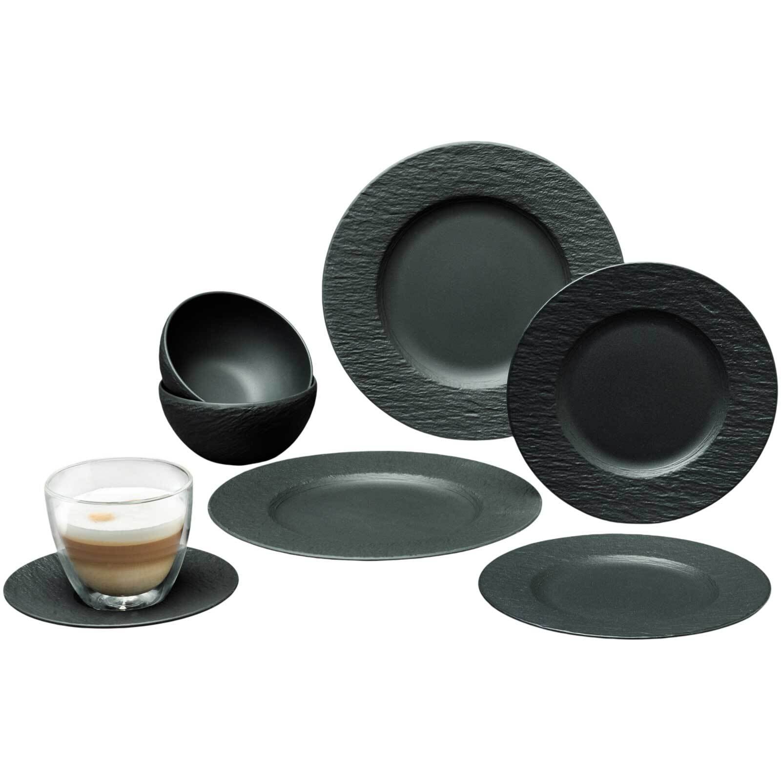 Villeroy & Boch Geschirr-Set "Starter-Set Manufacture Rock 10er Set schwarz" Spülmaschinengeeignet, Mikrowellenfest