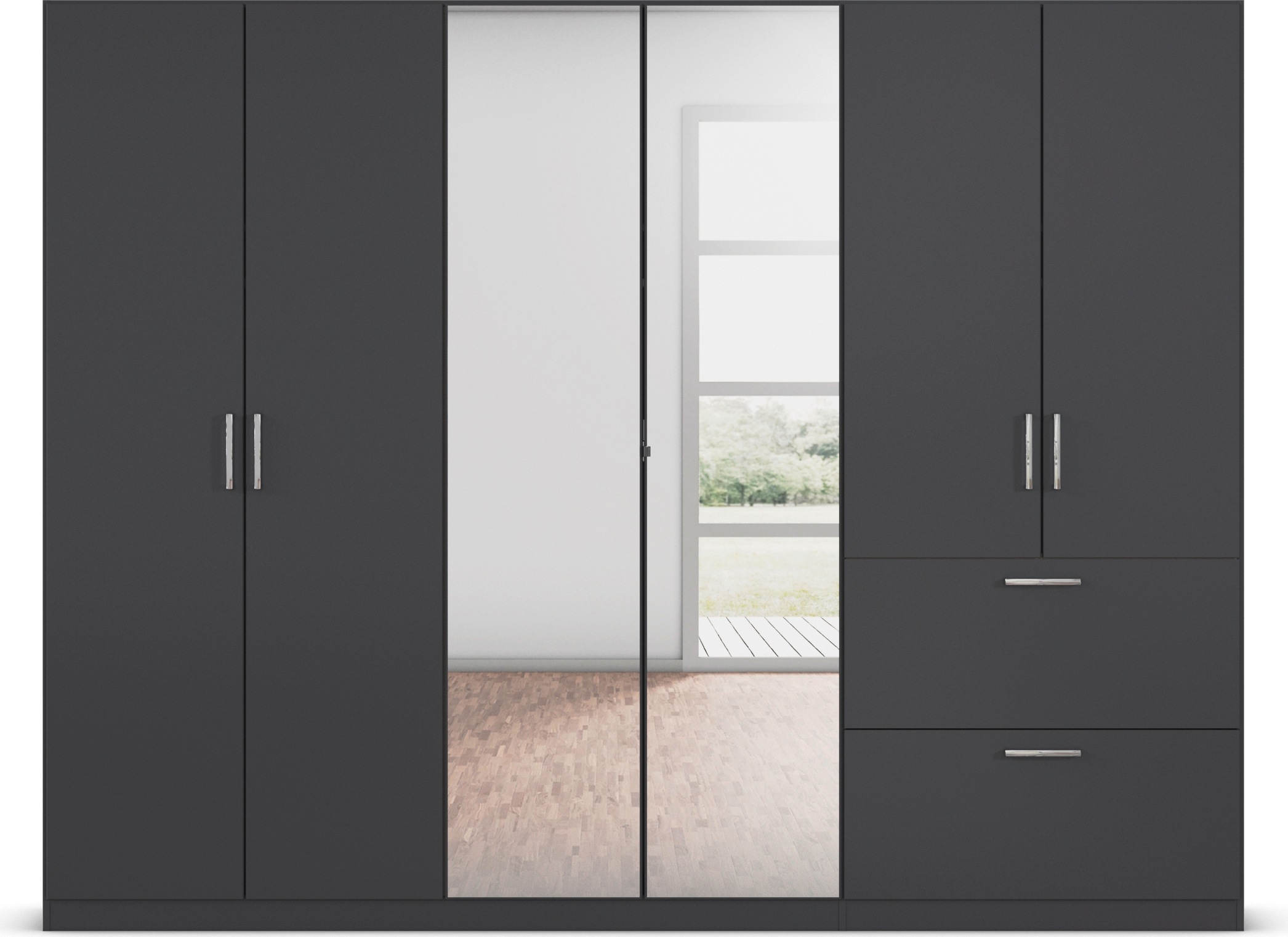 rauch Drehtürenschrank »Kleiderschrank Schrank Garderobe Schlafzimmerschrank PADUA«, voll aufgelegte Spiegeltüren, zwei große Schubladen MADE IN GERMANY