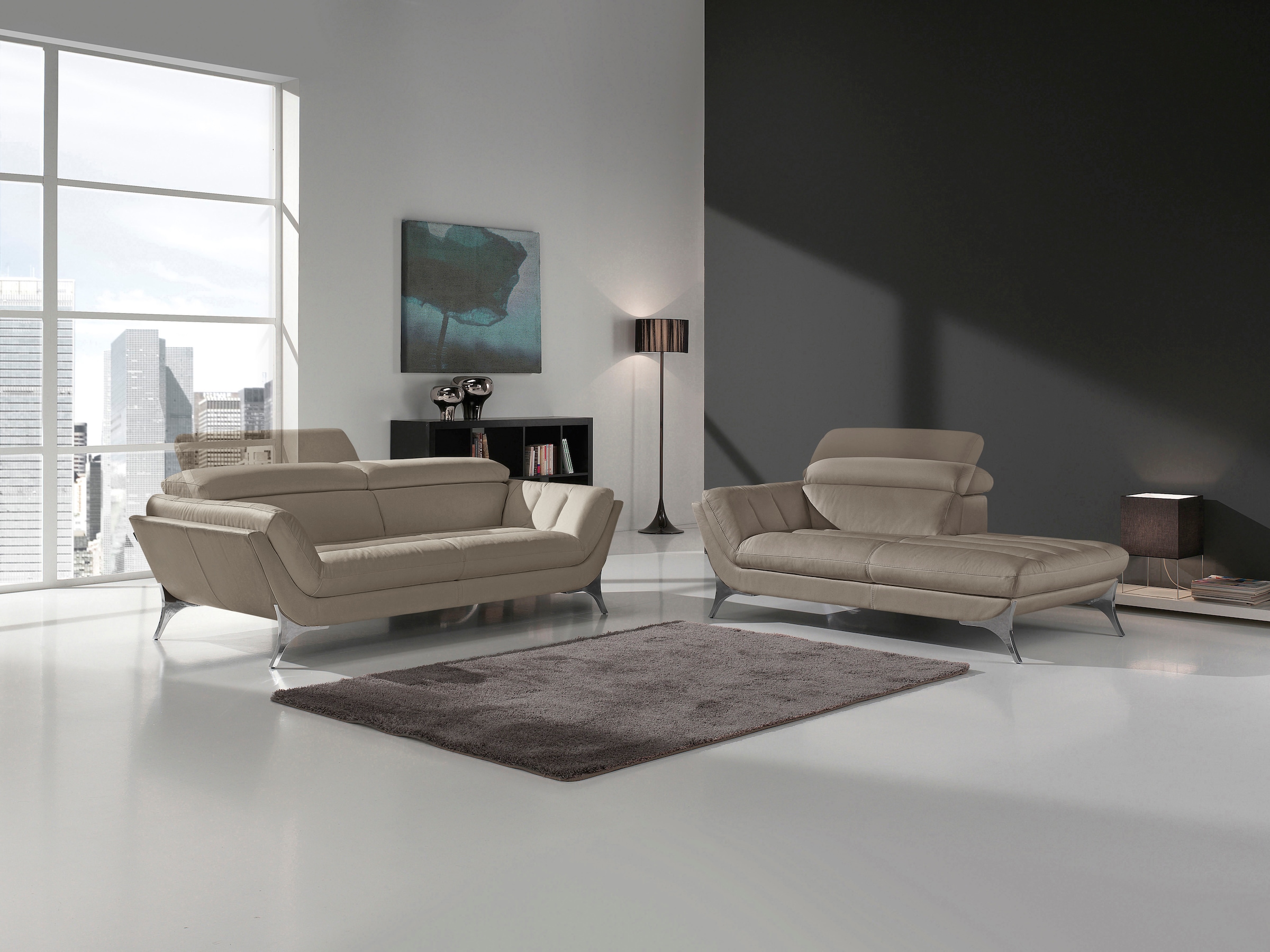 Egoitaliano Polstergarnitur »Sueli« Set,  bestehend aus Sofa und Recamiere, Kopfteilverstellung, Bezug Leder