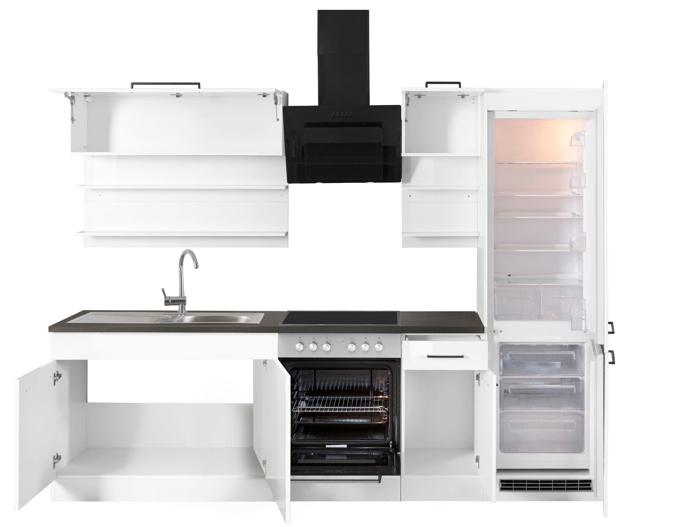 KOCHSTATION Küchenzeile »KS-Tulsa«, ohne E-Geräte, Breite 270 cm, schwarze Metallgriffe, MDF Fronten