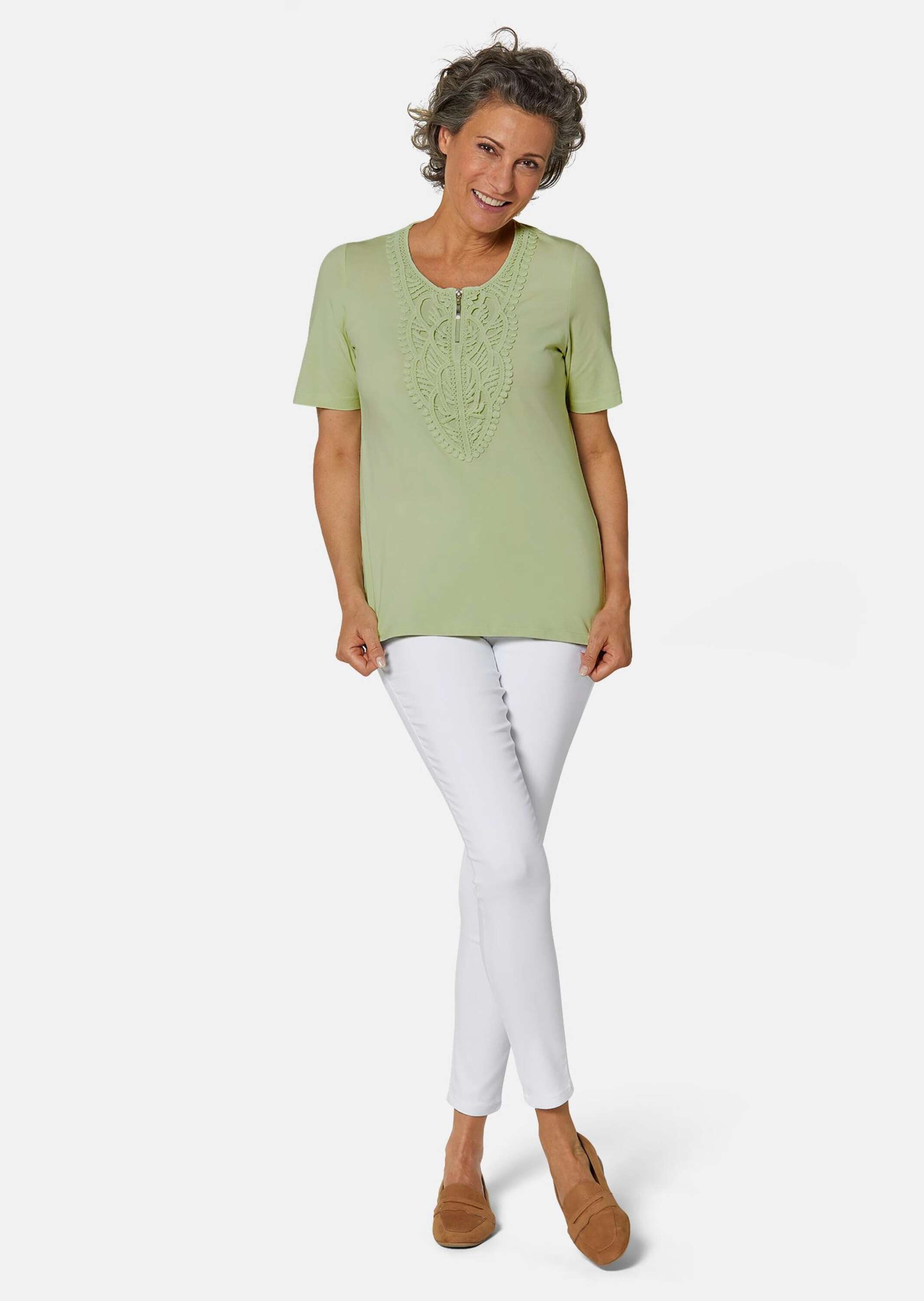 GOLDNER Kurzarmshirt "Rundhalsshirt mit Häkelspitze" günstig online kaufen