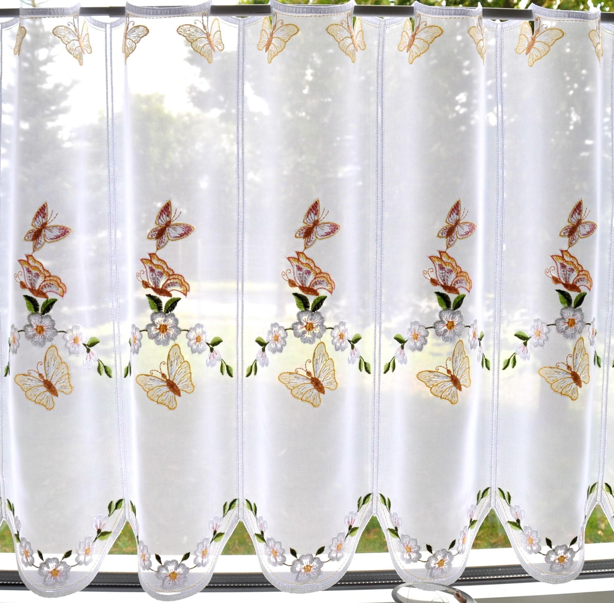 Stickereien Plauen Scheibengardine "Schmetterling" Stangendurchzug 1 Stk. t günstig online kaufen