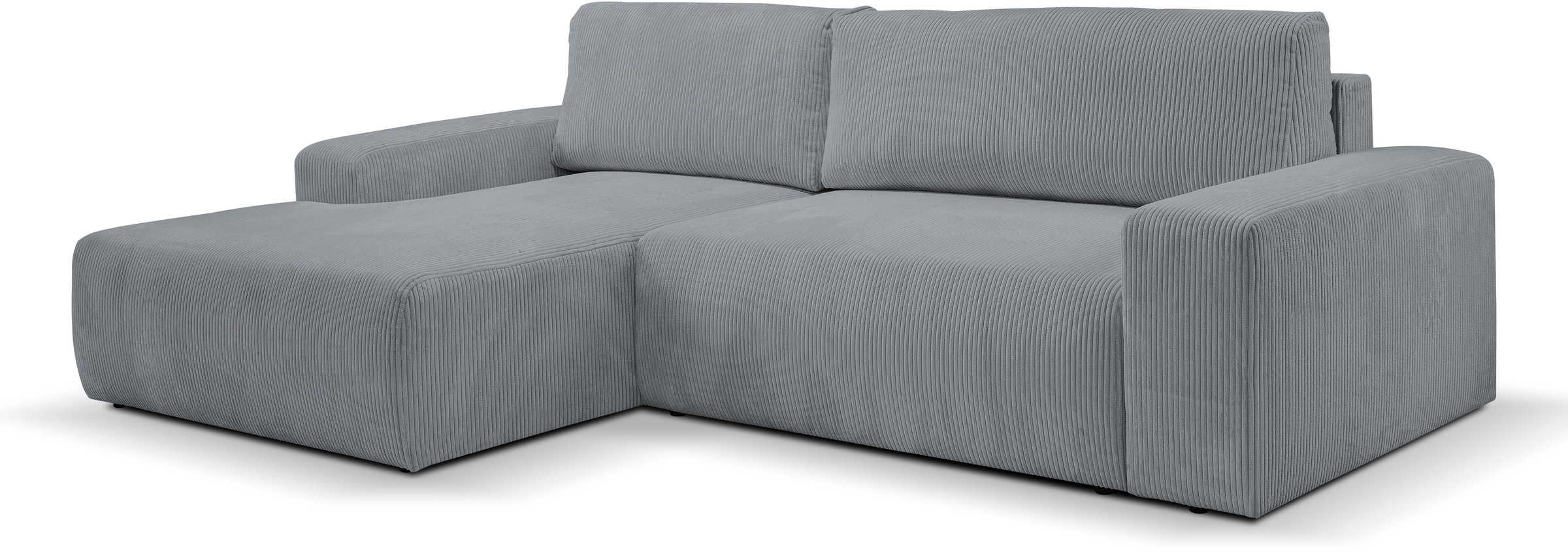 WERK2 Ecksofa »Rotterdam-L, kuschelweicher Cord oder Breitcord, L-Form, Breite 267 cm«, Design Ecksofa mit Schlaffunktion & Bettkasten, Cord, Grau