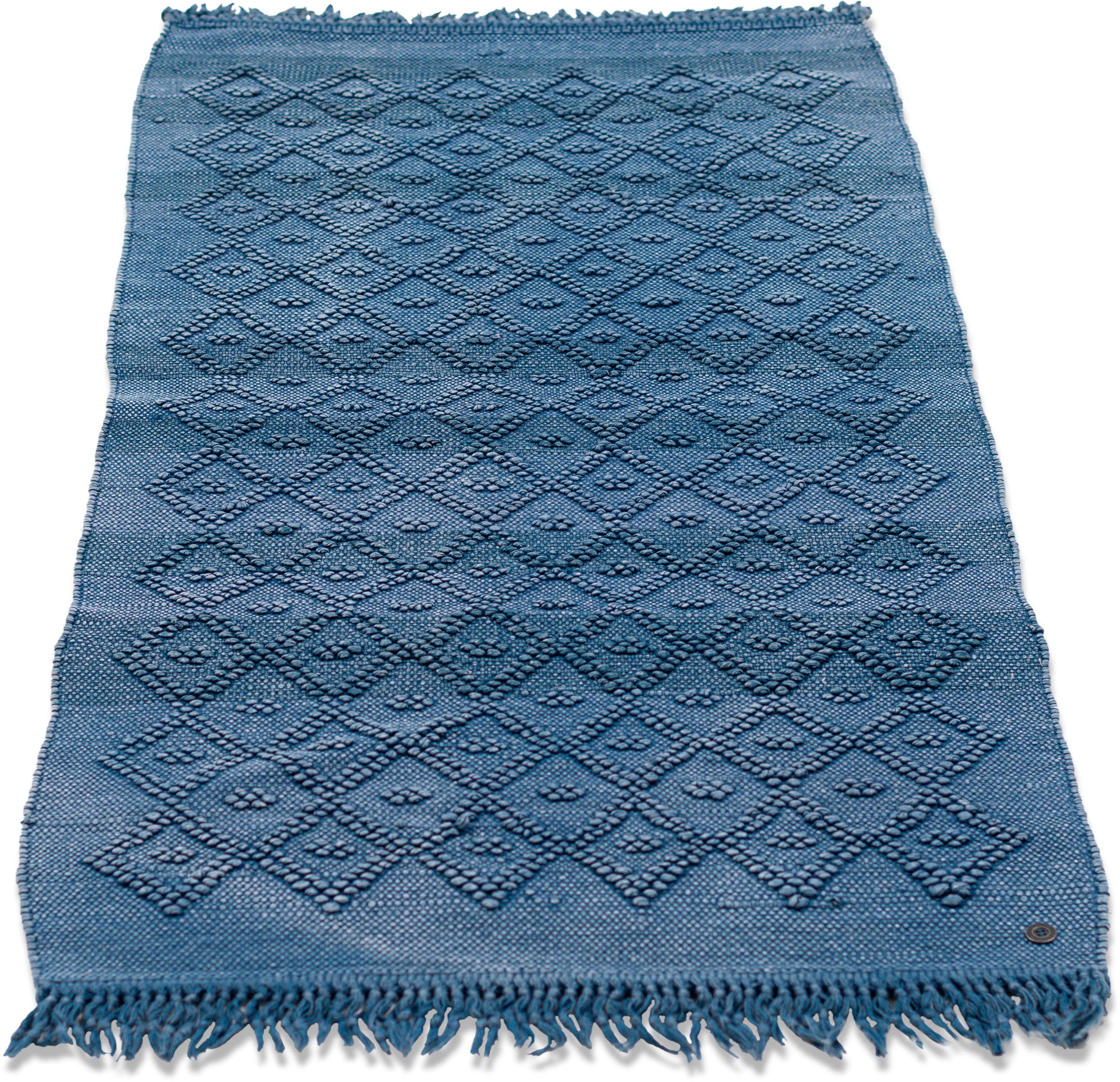 TOM TAILOR HOME Badematte "Vintage Wash, Badvorleger, Badezimmer Teppich" Höhe 6 mm fußbodenheizungsgeeignet Badteppich, Uni Farben, Rauten Muster, mit Fransen, reine Baumwolle