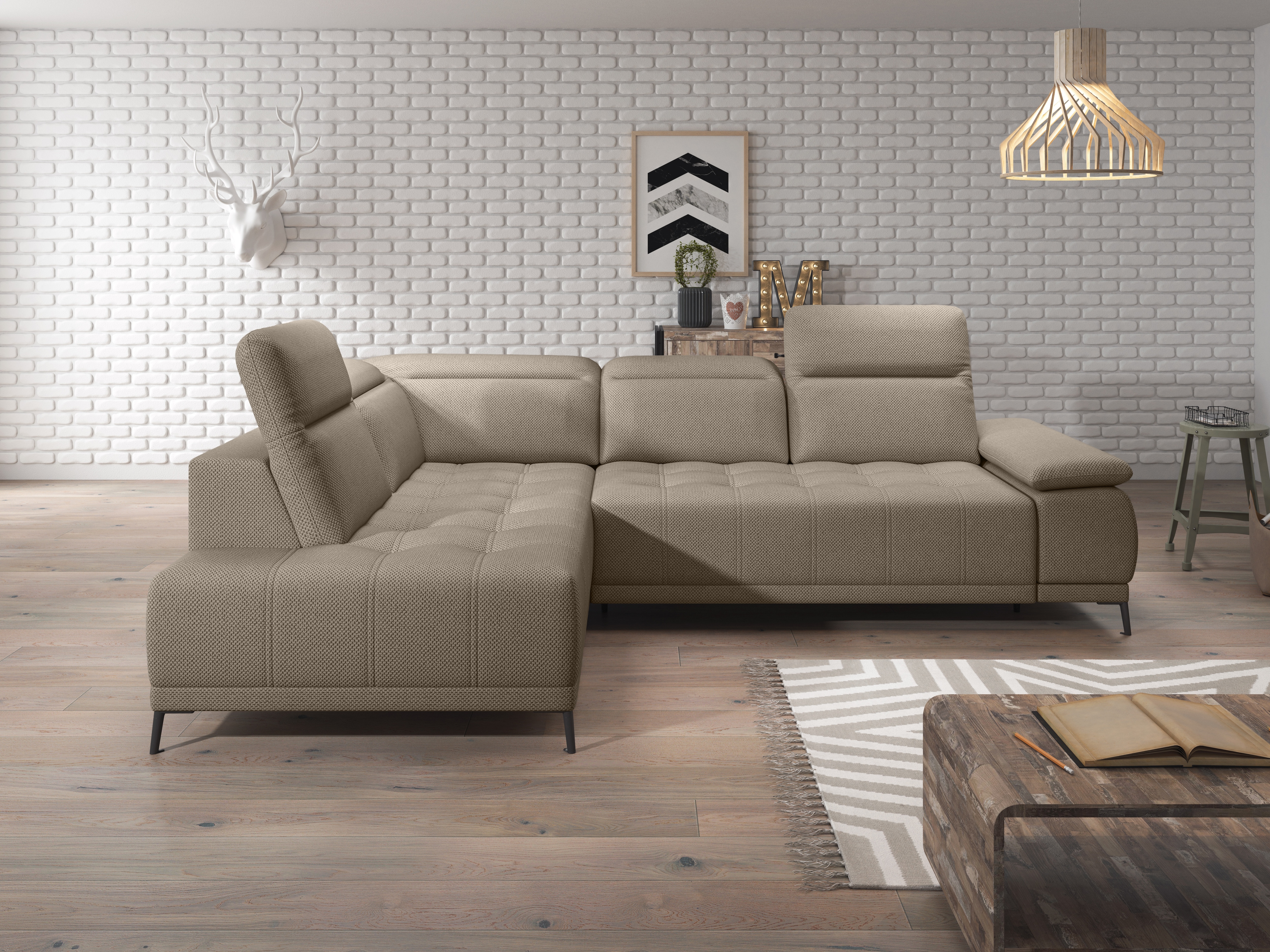 WERK2 Ecksofa "Focus-L 204 x 278 cm modern und bequem" Webstoff, L-Form, elektrische Sitztiefenverstellung, Schlaffunktion