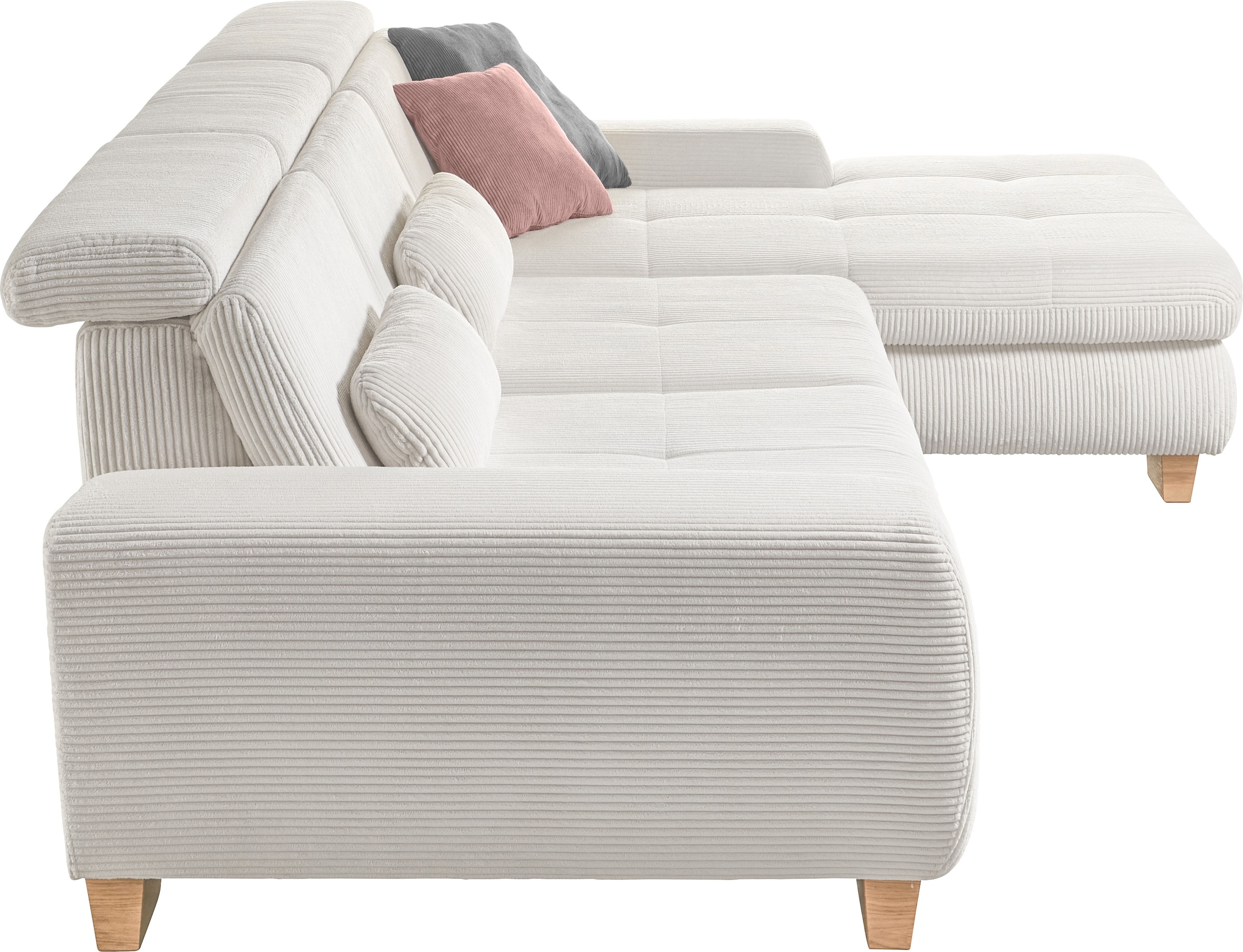 set one by Musterring Ecksofa »SO 3400 Sitzhöhe 47cm oder 49cm, Sitztiefe verstellbar, B/T: 307/195cm« whlw. mit Funktion, Kaltschaum, in Cord, silver, Sitzhöhe 47