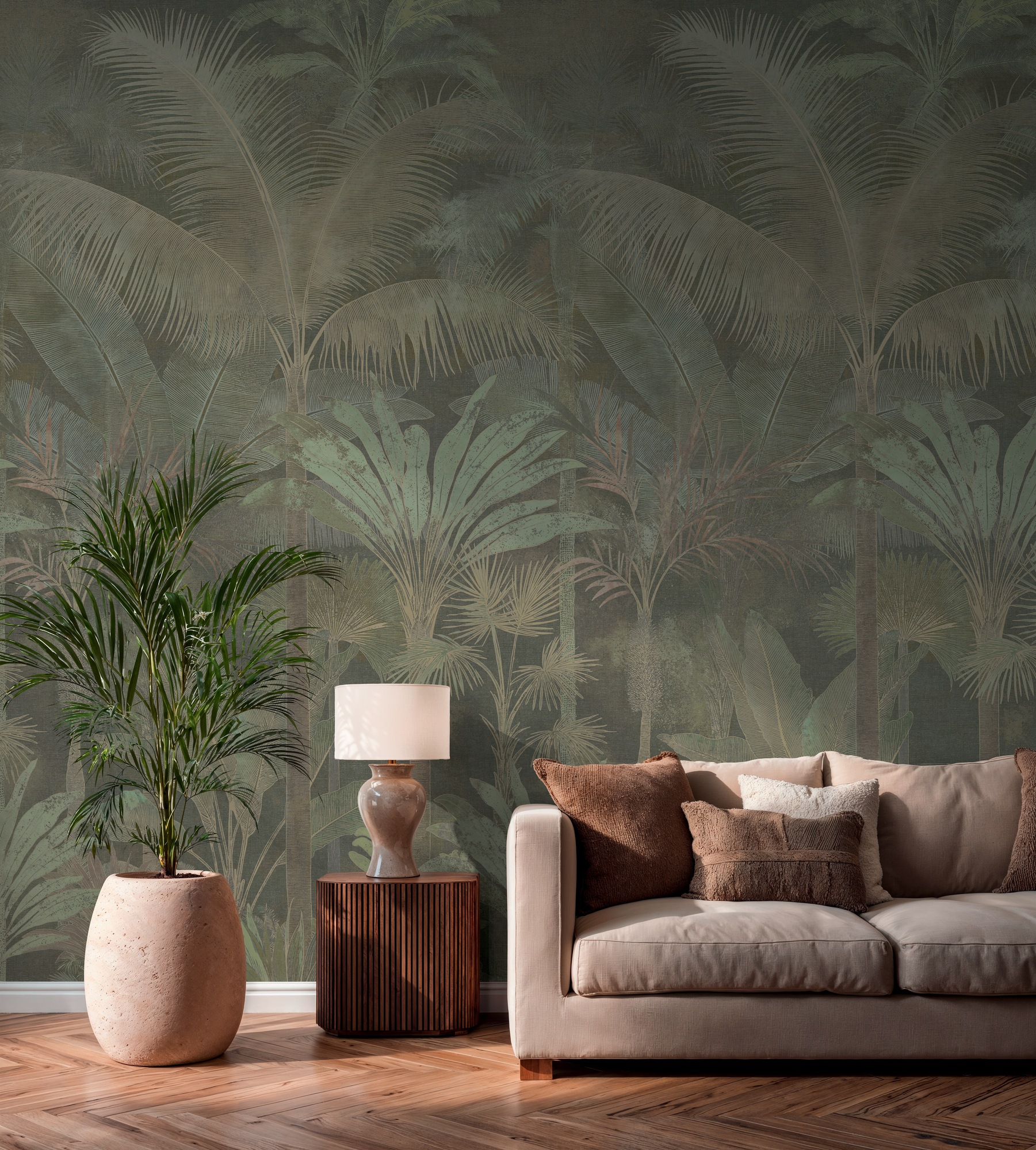 A.S. Création Vliestapete »Cuba II Endless Tropical Palms Fototapete« Retro | floral | tropisch leicht strukturiert Dichte Dschungel-Optik mit exotischen Blättern und Palmen