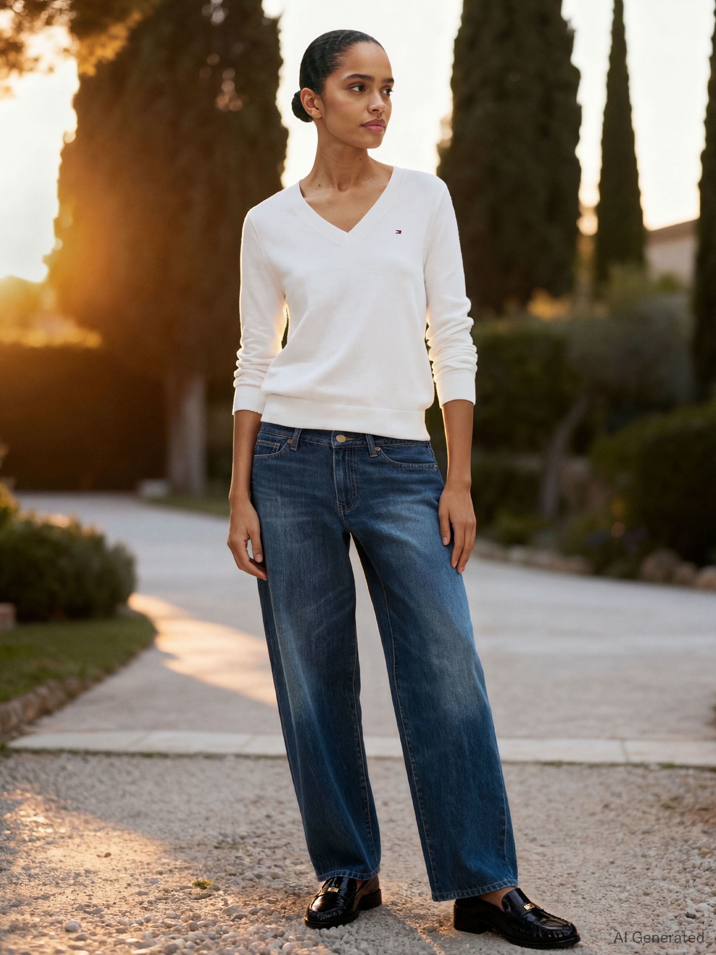Tommy Hilfiger V-Ausschnitt-Pullover »CO JERSEY STITCH V-NK SWEATER« Kontrastfarbene Streifen im Ausschnitt und Logo Stickerei am Ärmel