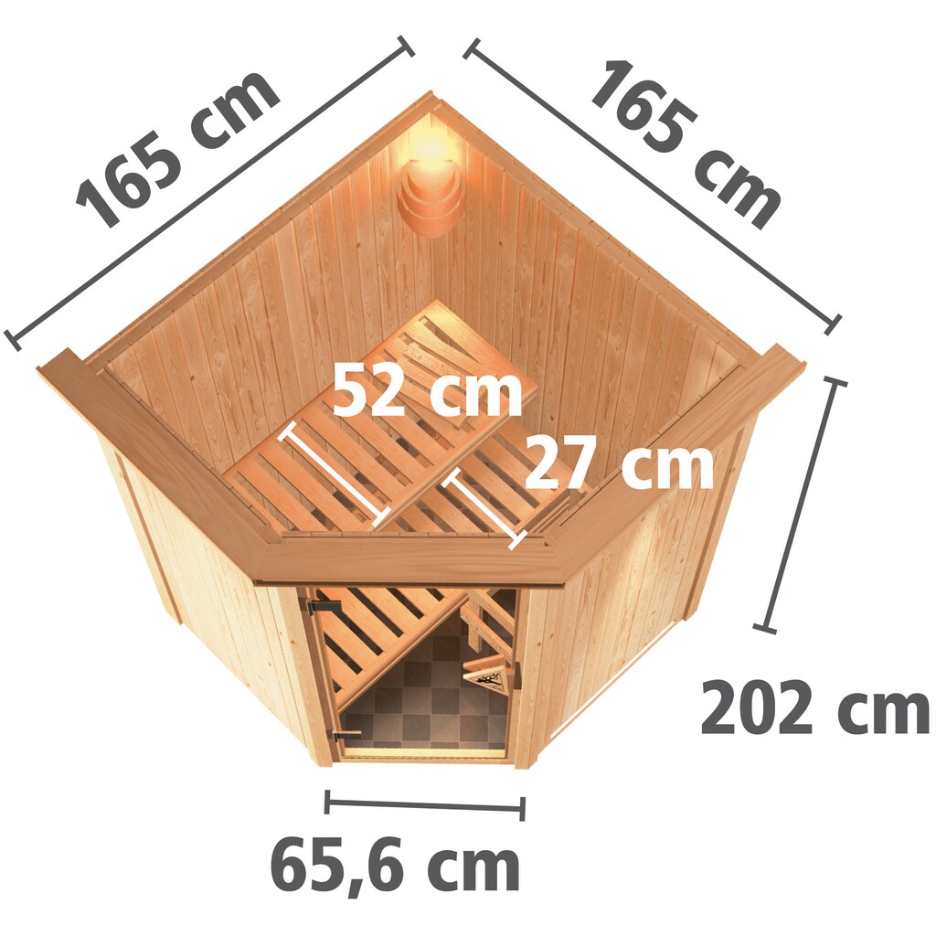 Karibu Sauna »Nanna«, (Set), 3,6-kW-Bio-Plug & Play Ofen mit externer Steuerung