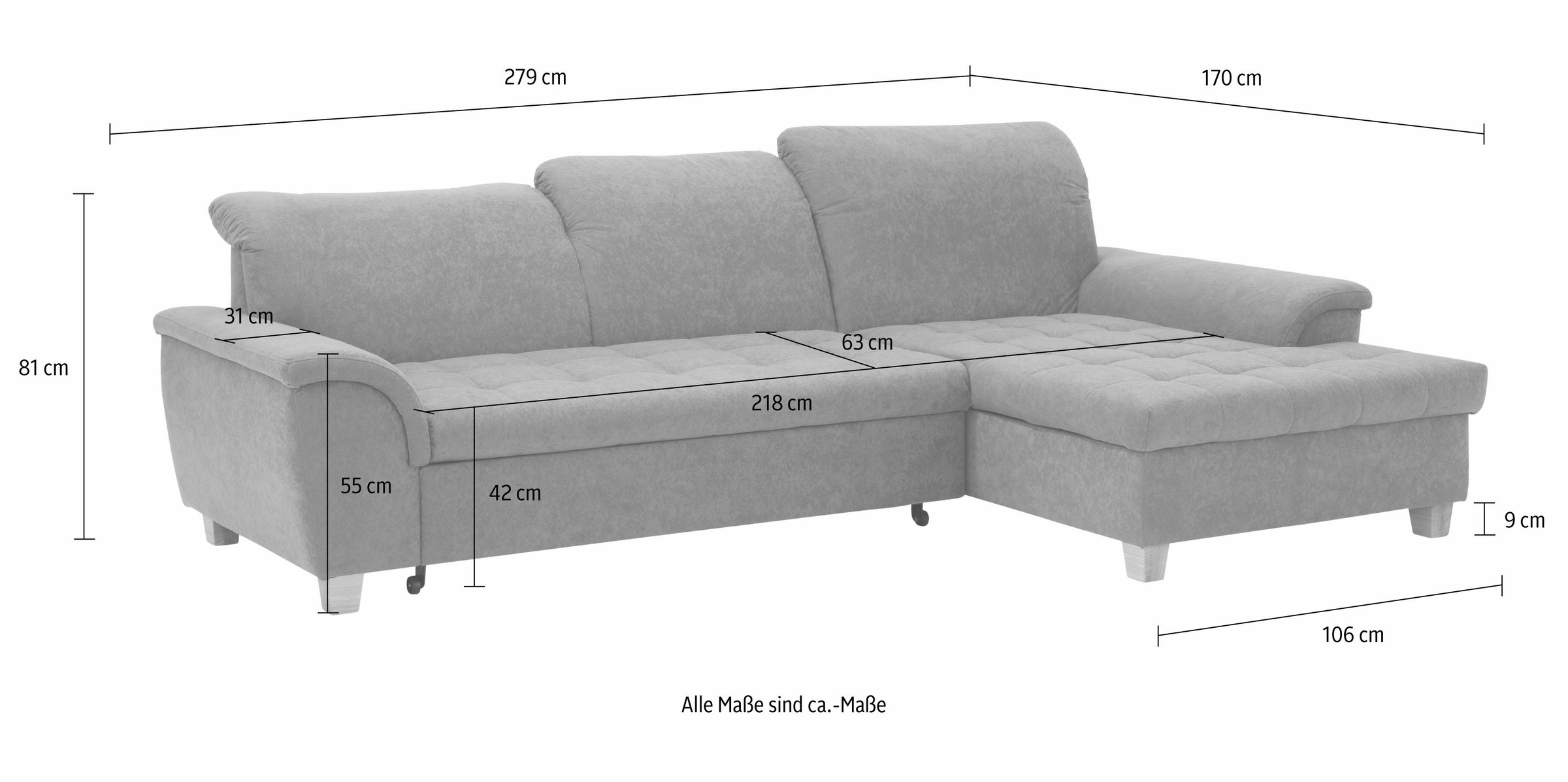 Ecksofa HOME AFFAIRE "Lyla fester Sitzkomfort, bequeme Armlehnen, Breite 279cm, L-Form", braun, B:279cm H:81cm T:170cm, Sofas, Ecksofa, mit Recamiere, wahlweise mit Rückenfunktion und zusätzlich mit Bett 5