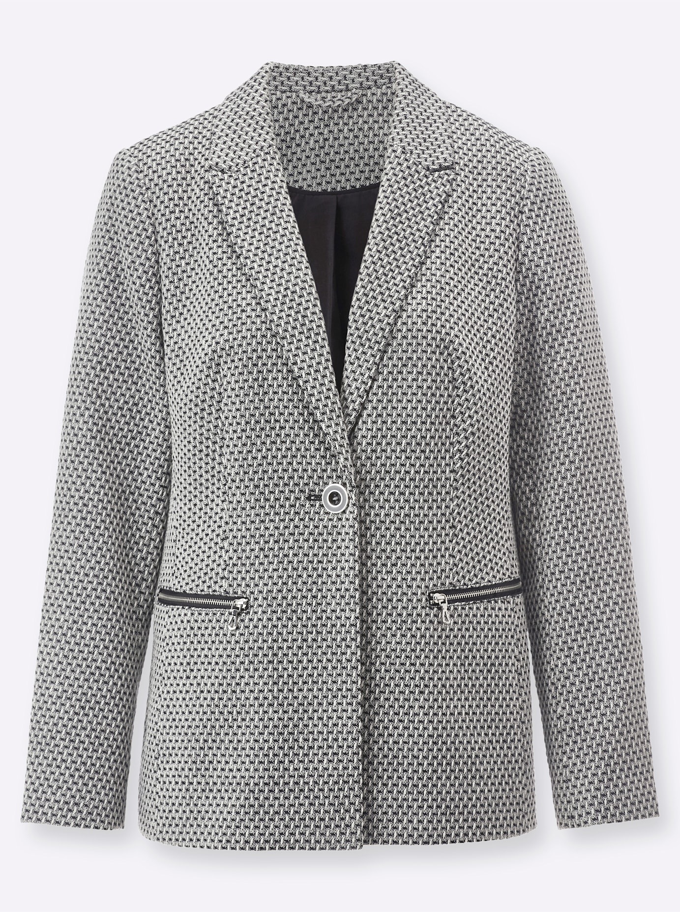 Jackenblazer CREATION L "Blazer", Damen, Gr. 50, schwarz (ecru, schwarz, gemustert), 80% Polyester, 20% Baumwolle, Blazer 3
