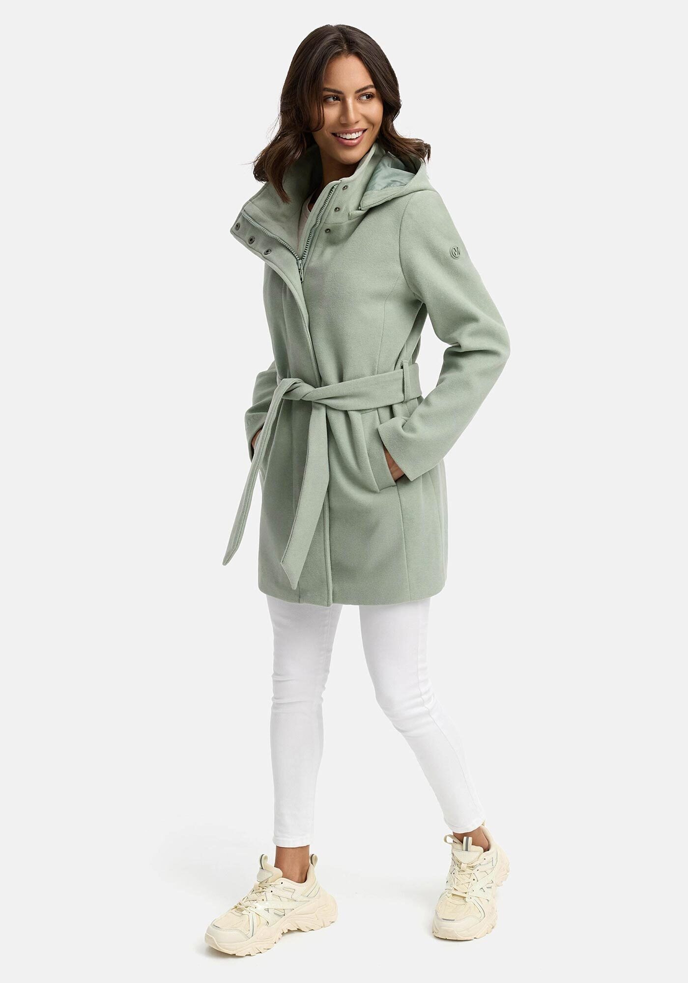 Marikoo Kurzmantel »Katalinaa«, Eleganter Wickel Mantel mit Taillengürtel und Oversized Hood Kapuze